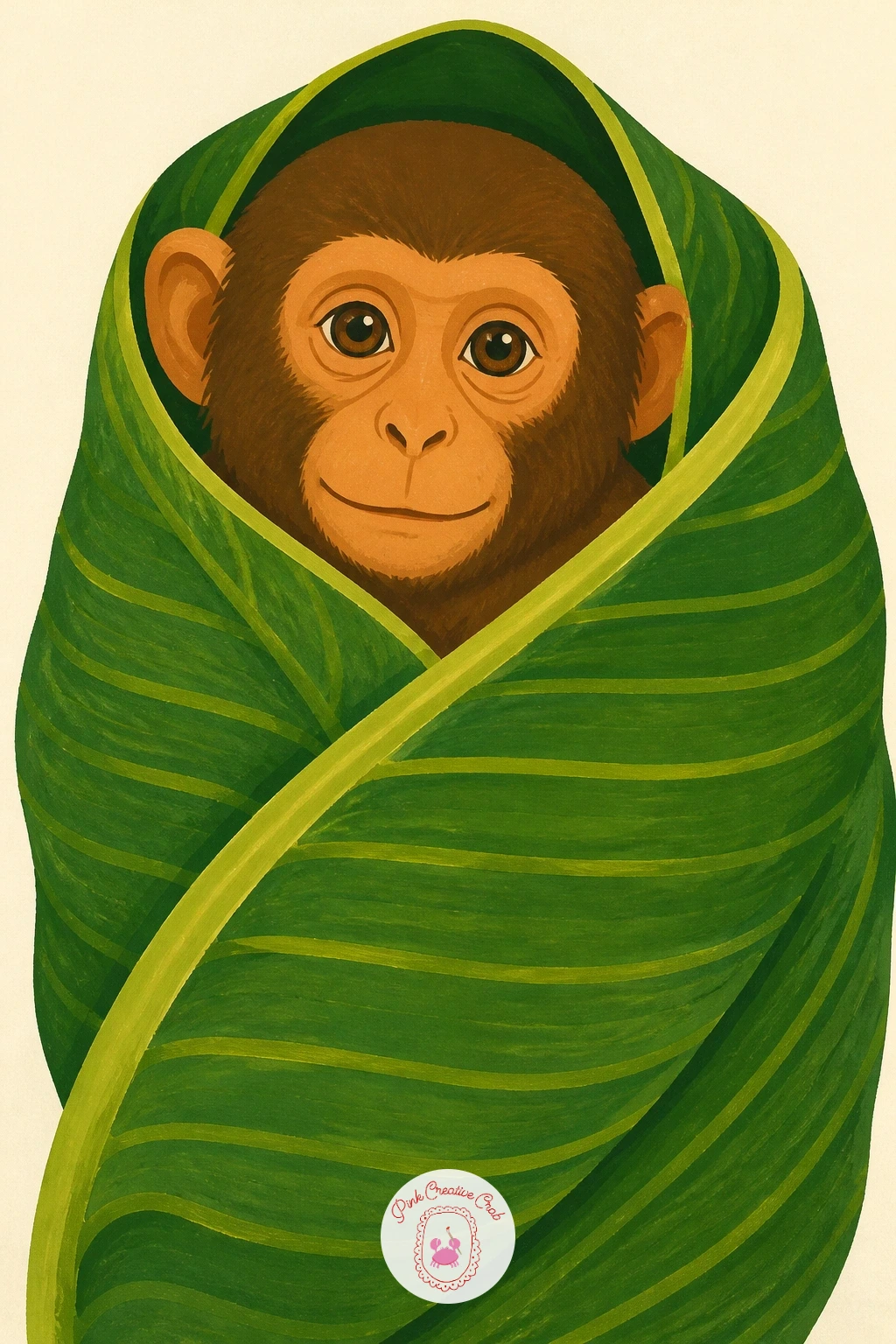 Monkey Wrapped in a Big Leaf Blanket — Paint a monkey wrapped in a big leaf like a blanket for one of the coziest scenes on this whole list. Monkey painting