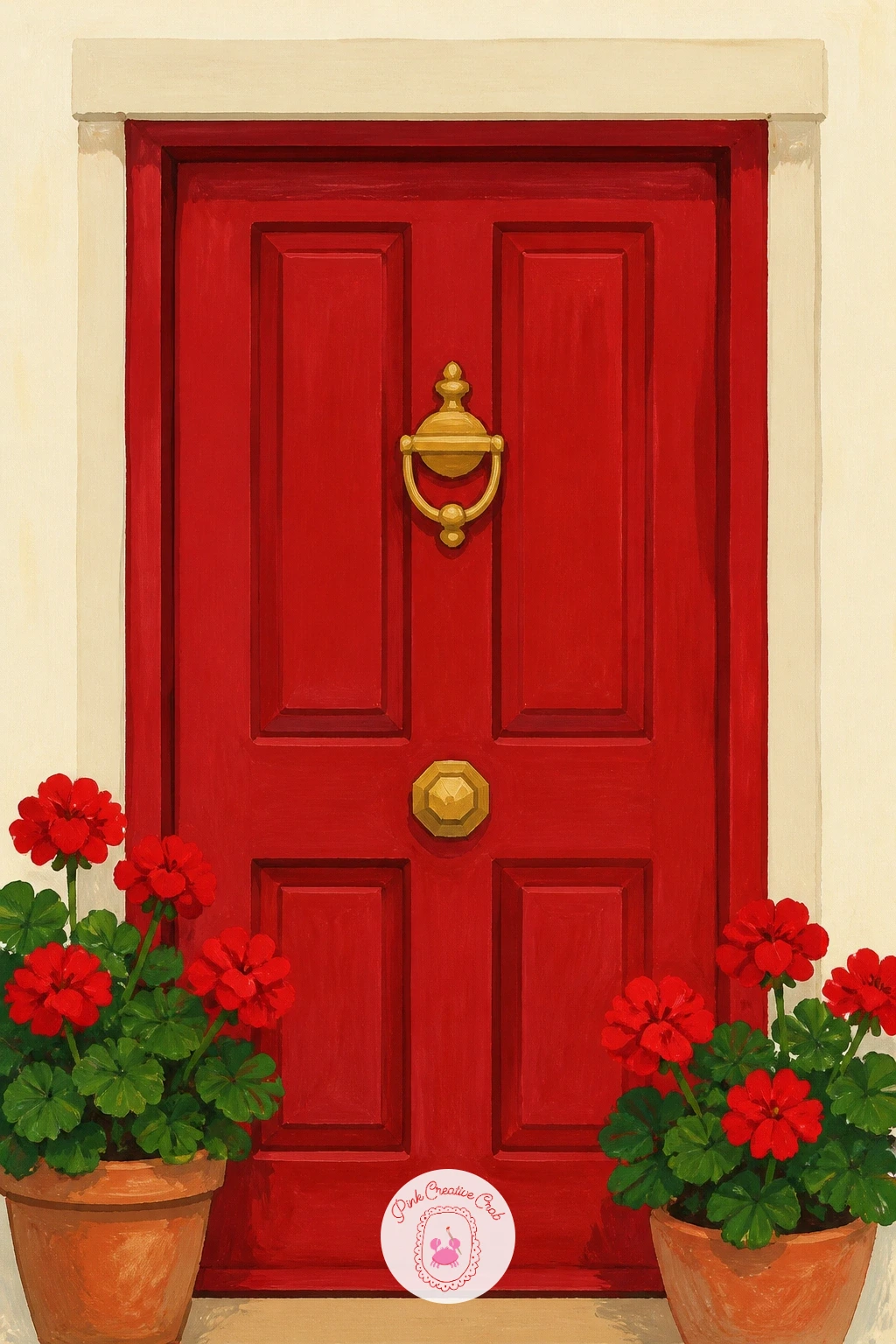 Red Front Door With Brass Knocker — Move from a field to a doorstep for something graphic and architectural. Red painting