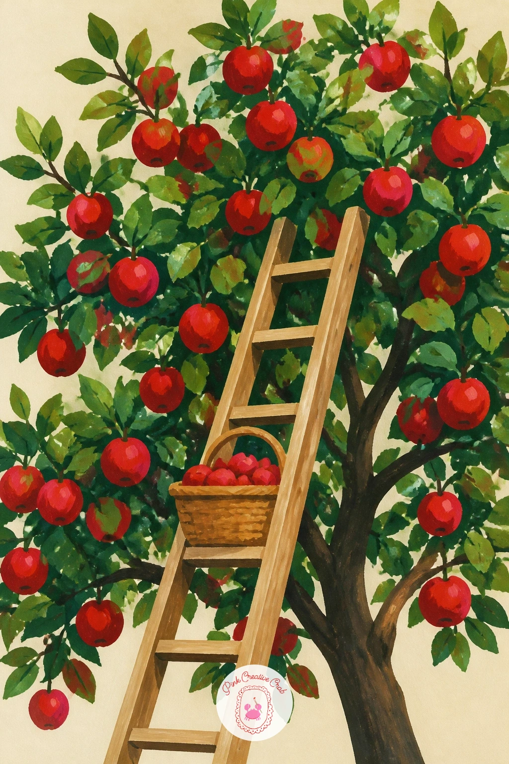 Red Apple Orchard Ladder — Climb from the beach into an orchard. Red painting