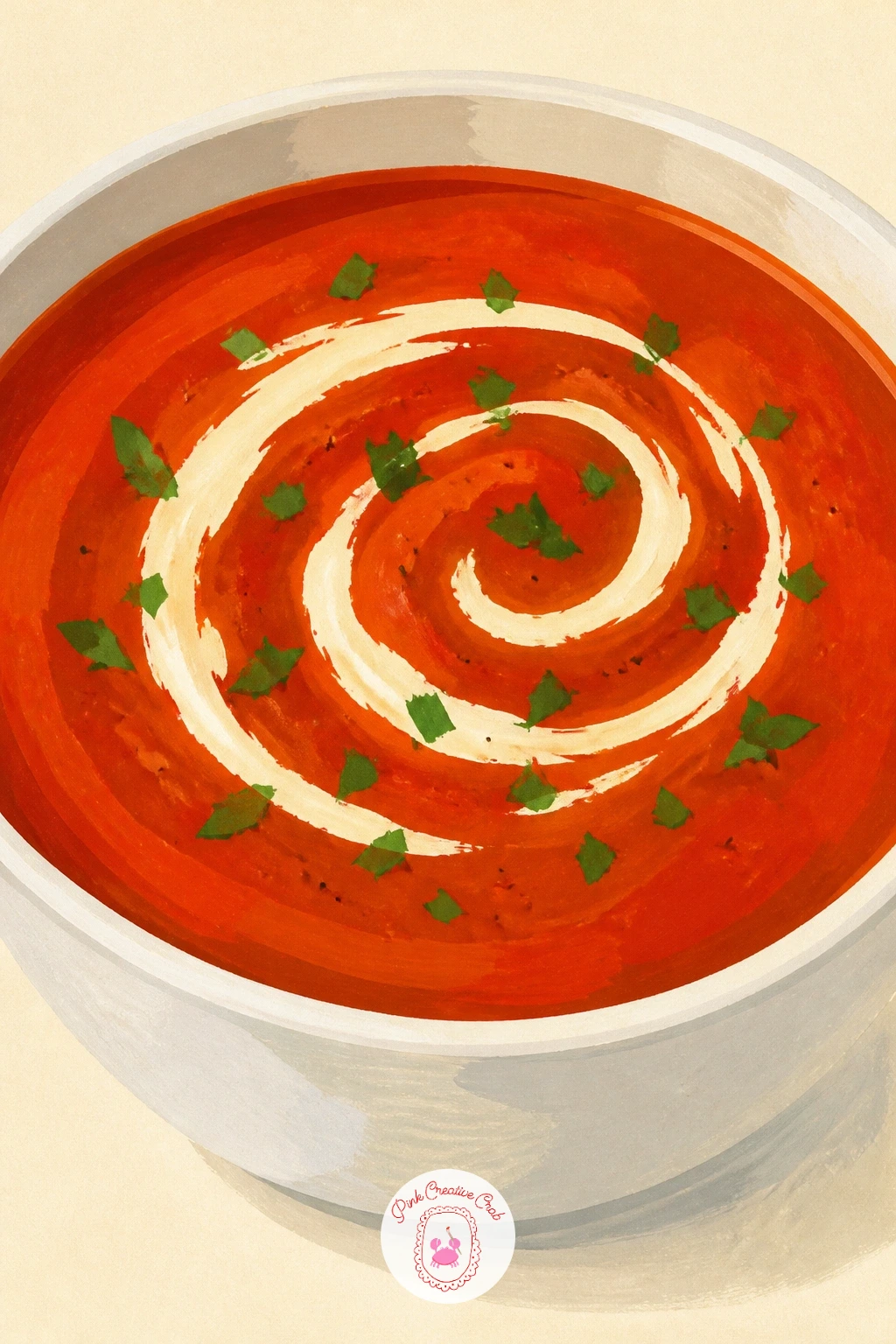 Bowl of Red Pepper and Tomato Soup — Warm things up with a simple bowl of soup. Red painting