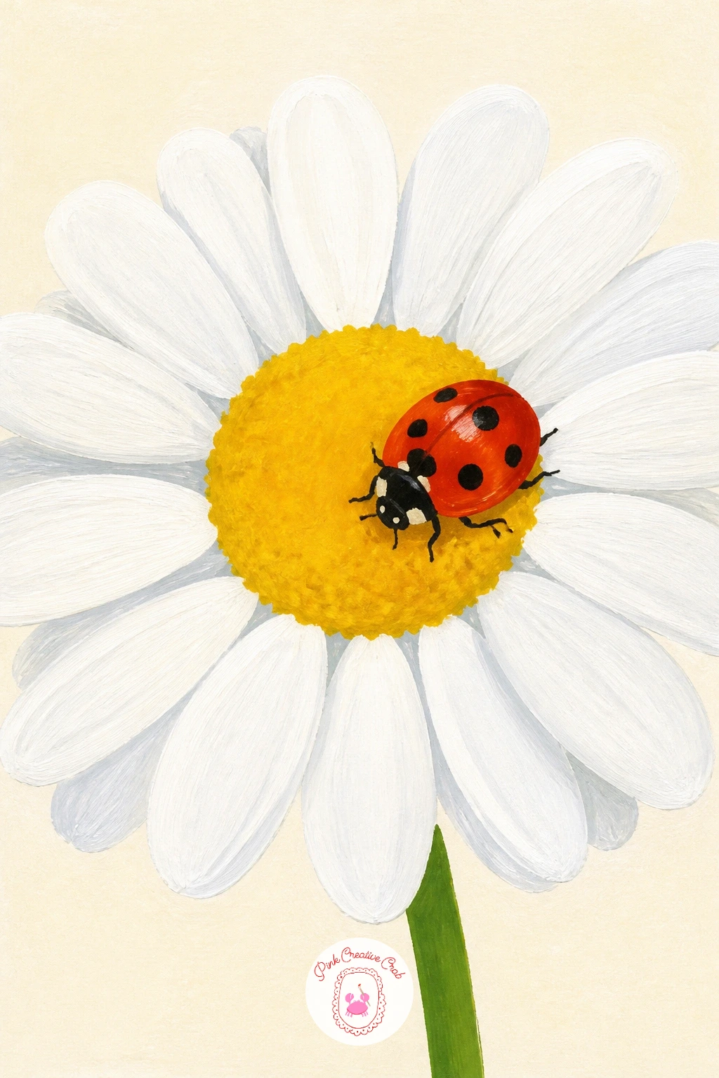 Red Ladybird on a Daisy — Zoom right in for something small and simple: a ladybird resting on a daisy. Red painting