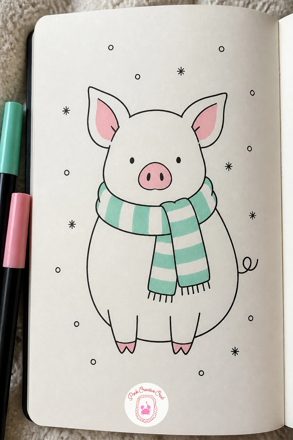 Pig Wearing a Scarf in the Snow — Cold weather calls for a change in light and mood from the sunny field idea earlier: keep the light flat and even here rather