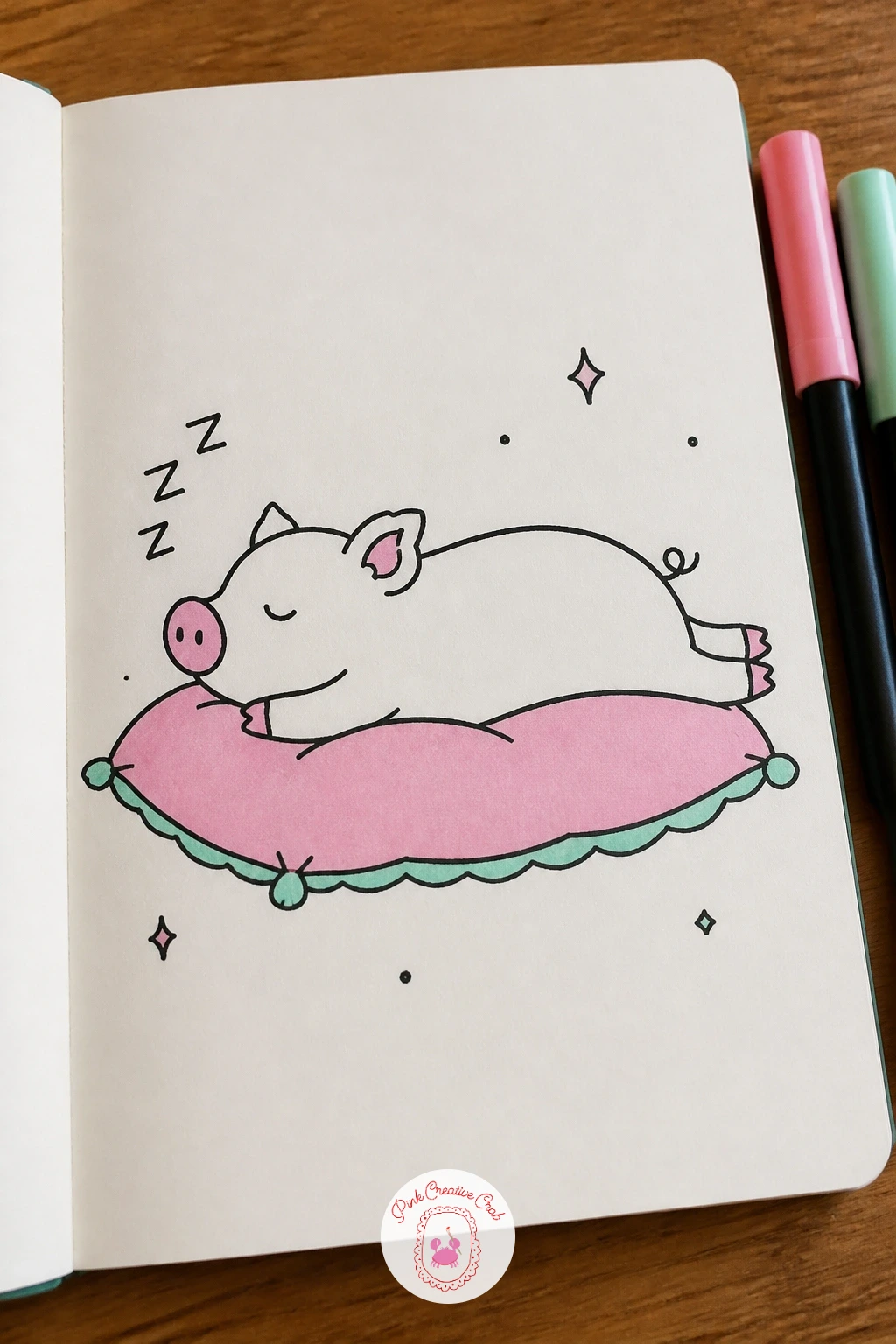 Pig Sleeping on a Pillow — Compare this sleeping pose to the straw nest piglet from earlier in the list: here the pig lies fully stretched rather than curled