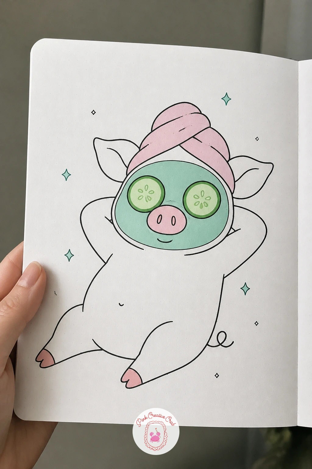 Pig with a Mud Mask and Cucumbers on Its Eyes — This is the most detailed idea on the list, so take it slowly and build it in clear stages: draw the pig's