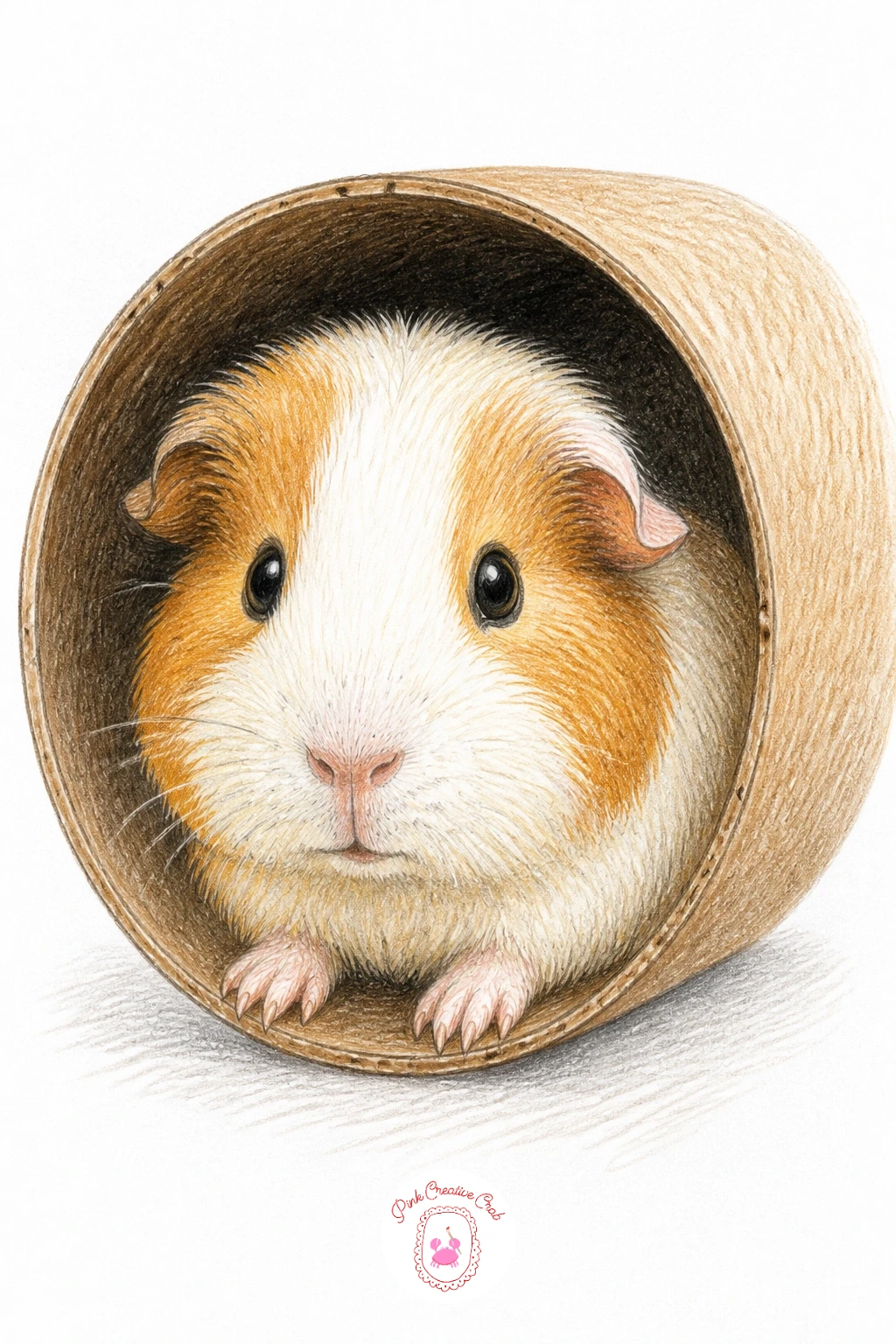 Guinea Pig Peeking From Cardboard Tunnel — A guinea pig peeking out of a cardboard tunnel is really just a face and two front paws framed by a circle, which