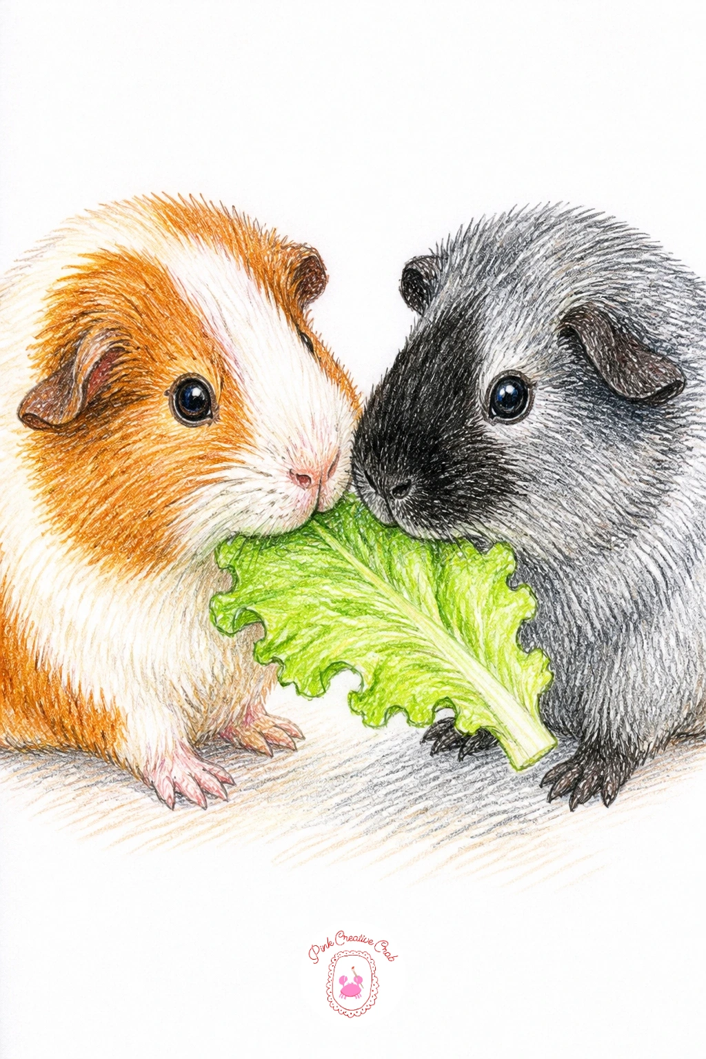Two Guinea Pigs Sharing Lettuce Leaf — Two guinea pigs sharing a lettuce leaf is the first idea on the list with a real friendship story, so take a little
