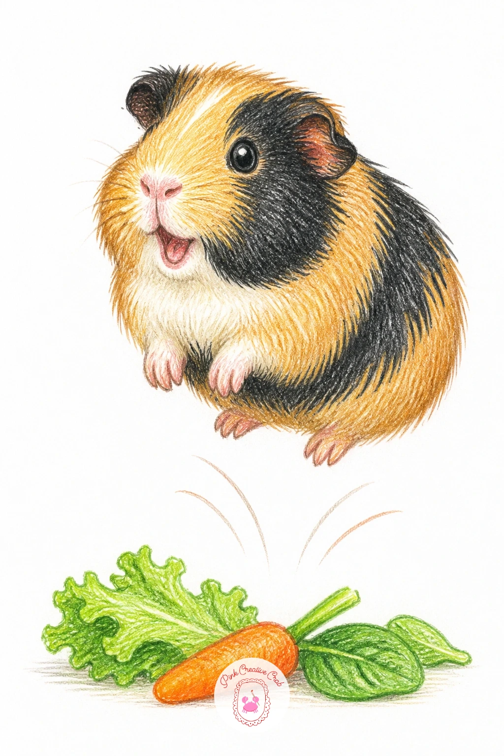Guinea Pig Popcorning With Joy — Popcorning is that happy little jump guinea pigs do, so this is the idea on the list that finally gets your pencil moving fast