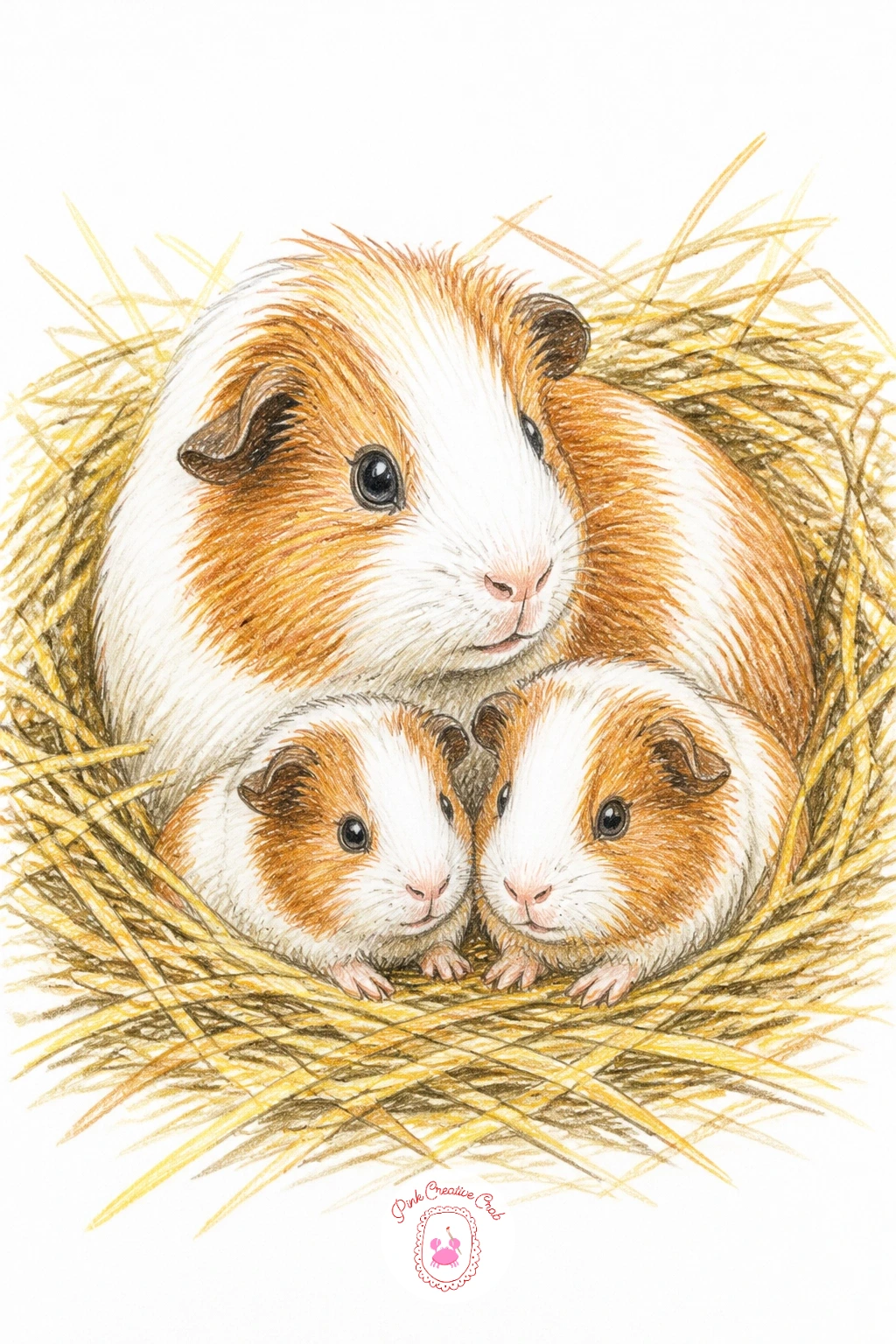 Guinea Pig Family In Hay Pile — Bring the whole family together now in a hay pile, which is the first group scene on this list and a nice chance to practice