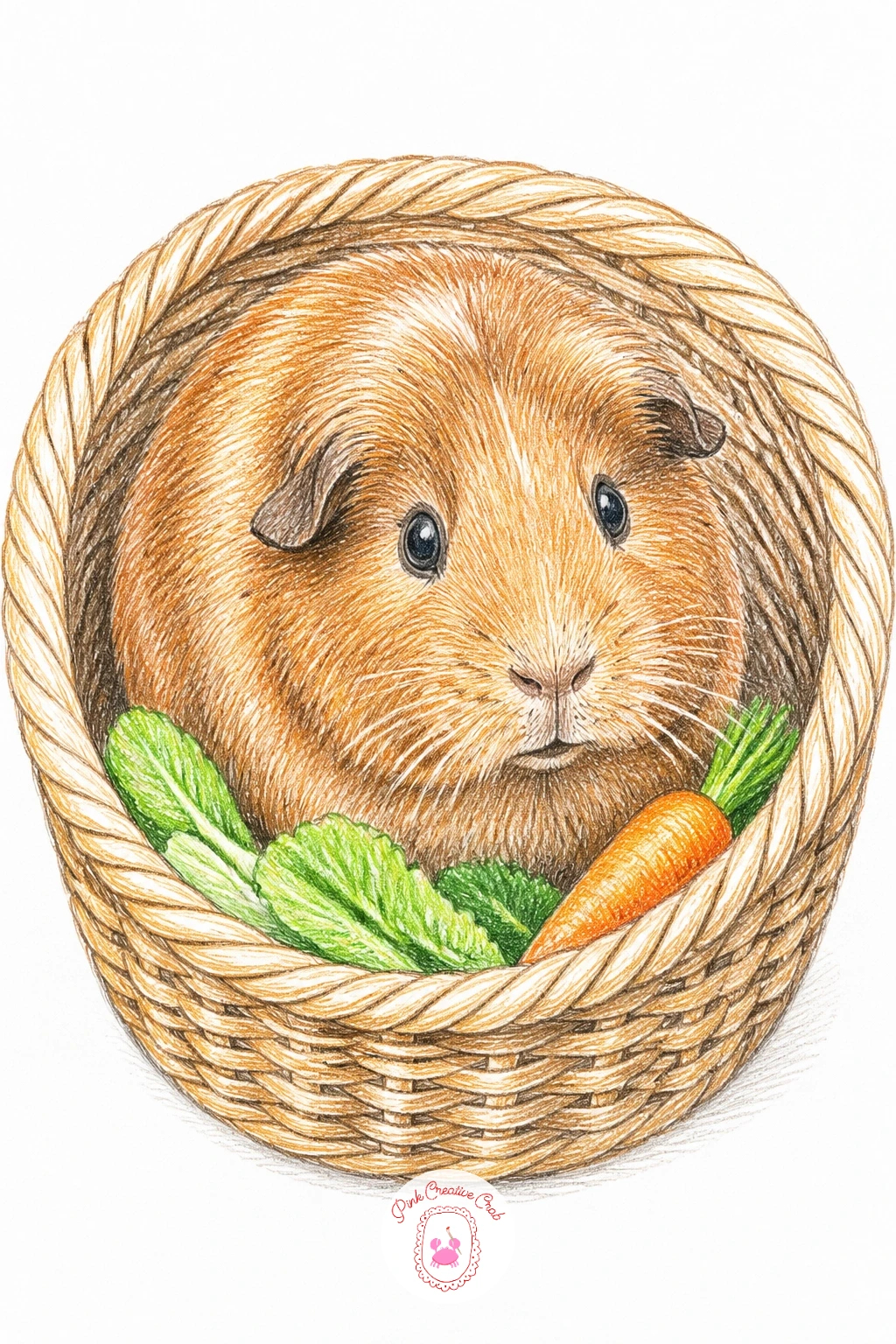 Guinea Pig In Basket — A guinea pig in a basket is a cozy little object study, and the perspective you choose changes how much of the weave you need to draw.