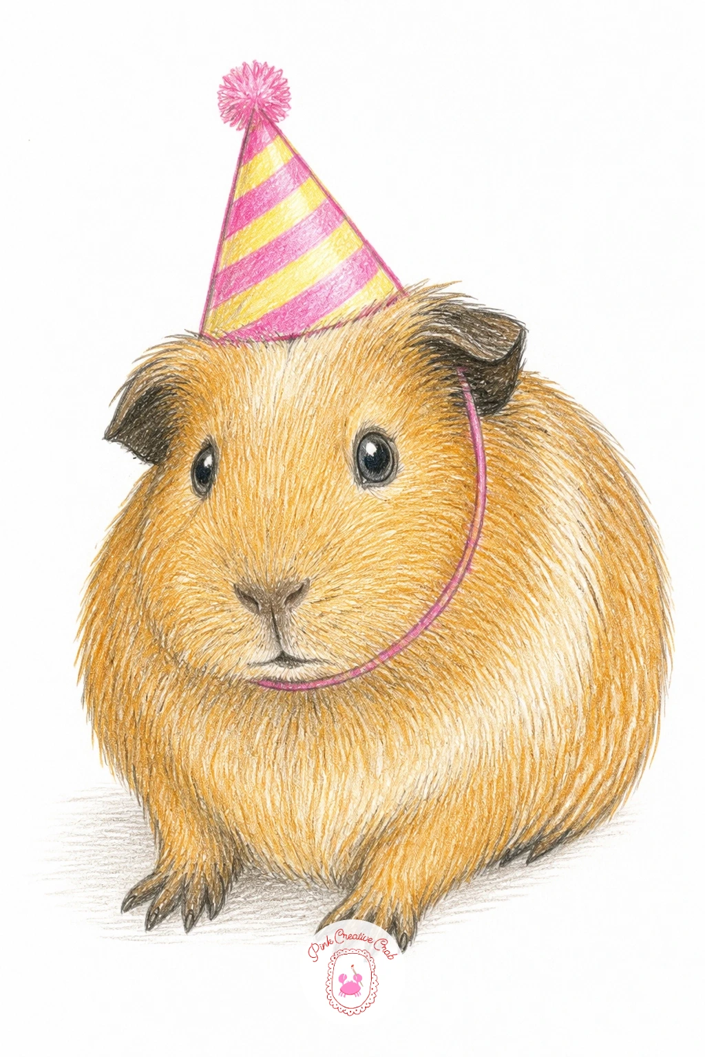 Guinea Pig Wearing Party Hat — A guinea pig wearing a party hat is a cheerful one for a birthday card or a silly portrait, and the cone shape is simpler to get