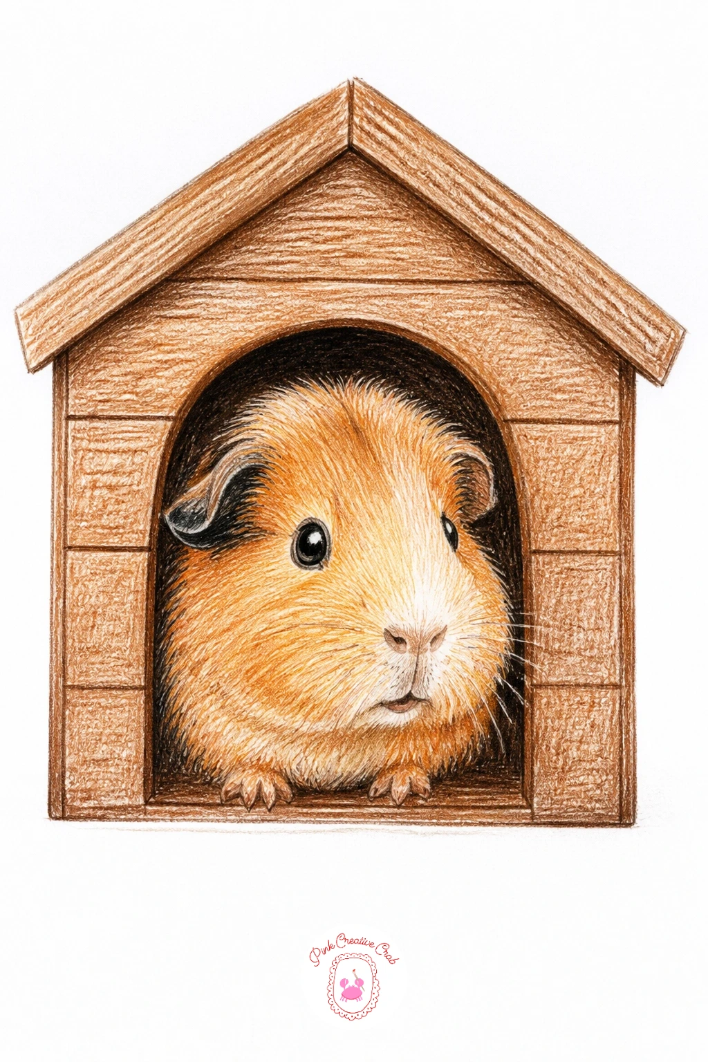 Guinea Pig In Little Wooden House — A guinea pig in a little wooden house moves the setting indoors, and here the eye level you choose decides how much of the