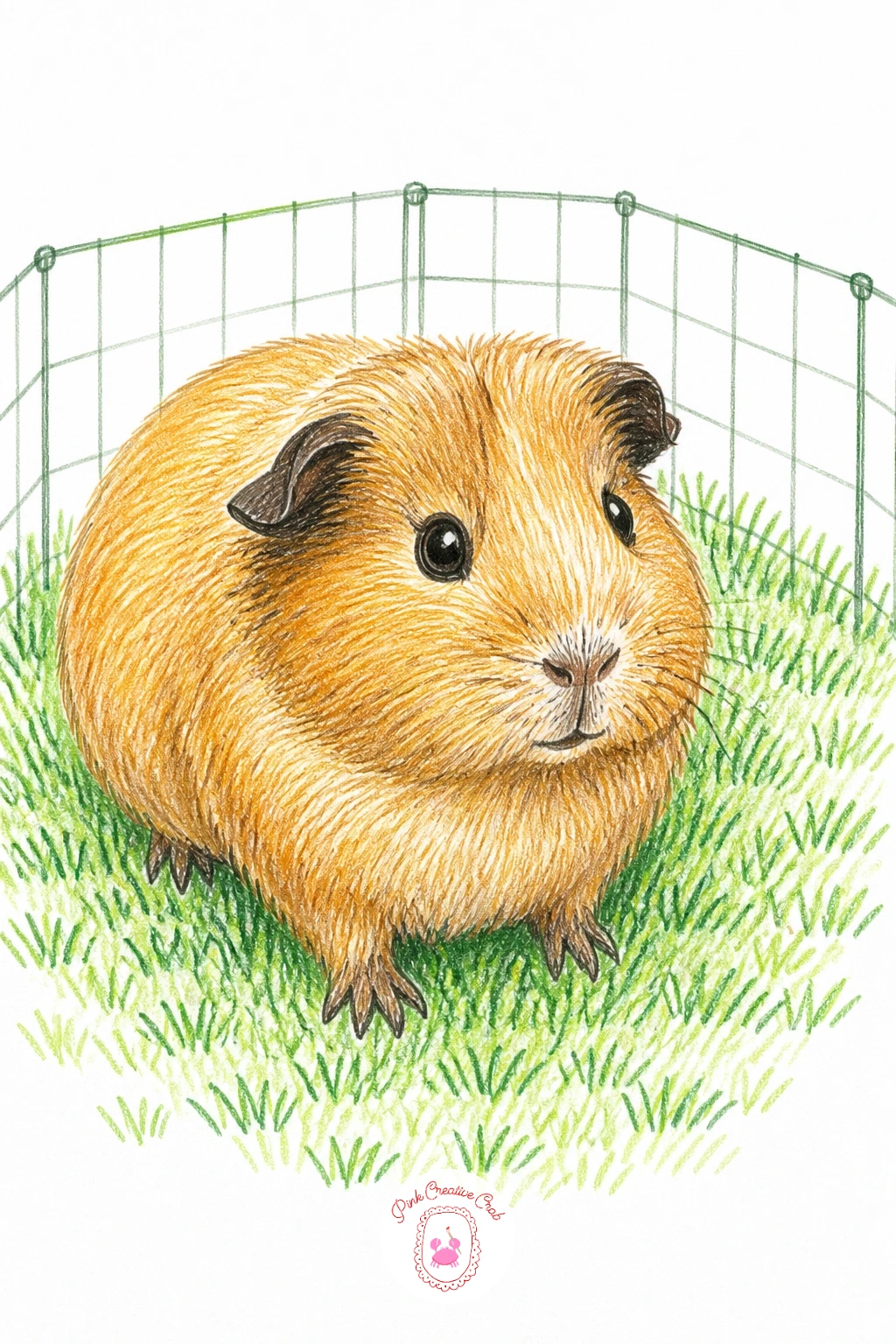 Guinea Pig On Grassy Lawn In Playpen — A guinea pig on a grassy lawn in a playpen is the first scene here with a proper sense of outdoor space, built with just