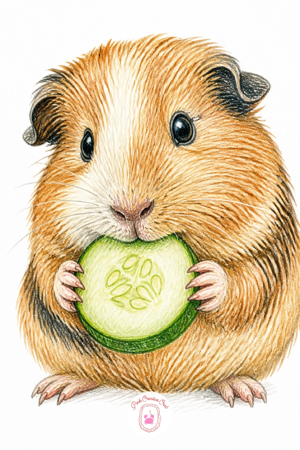 Guinea Pig Eating Cucumber Slice — A guinea pig eating a slice of cucumber is a clean, crisp little subject, and the cucumber itself is almost more fun to draw