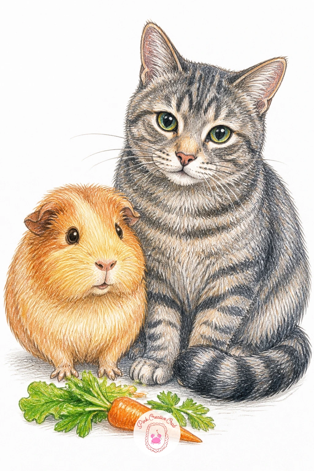 Guinea Pig With Cat Friend — A guinea pig with a cat friend is the big size contrast piece on this list, so get the proportion settled before anything else: a