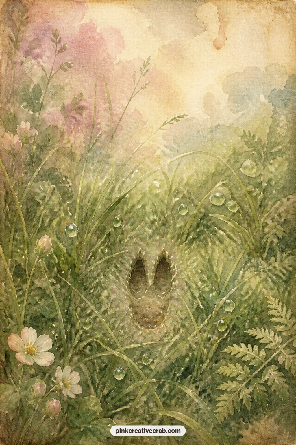 Rabbit Footprint In Fresh Grass printable page — A small question for this page: where would you go, if you could follow one set of footprints through spring