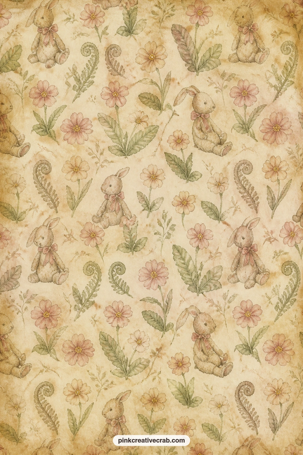 Primrose And Bracken Pattern printable page — Set this primrose and bracken pattern behind a woodland photo, inside a small pocket for pressed flowers, or as