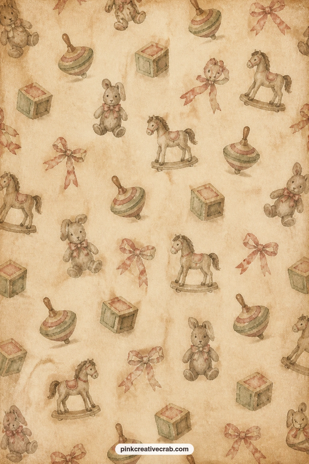 Nursery Toys Pattern printable page — Try this nursery toys pattern under a photo of your own childhood keepsakes, as a lining for a toy cupboard pocket, or as