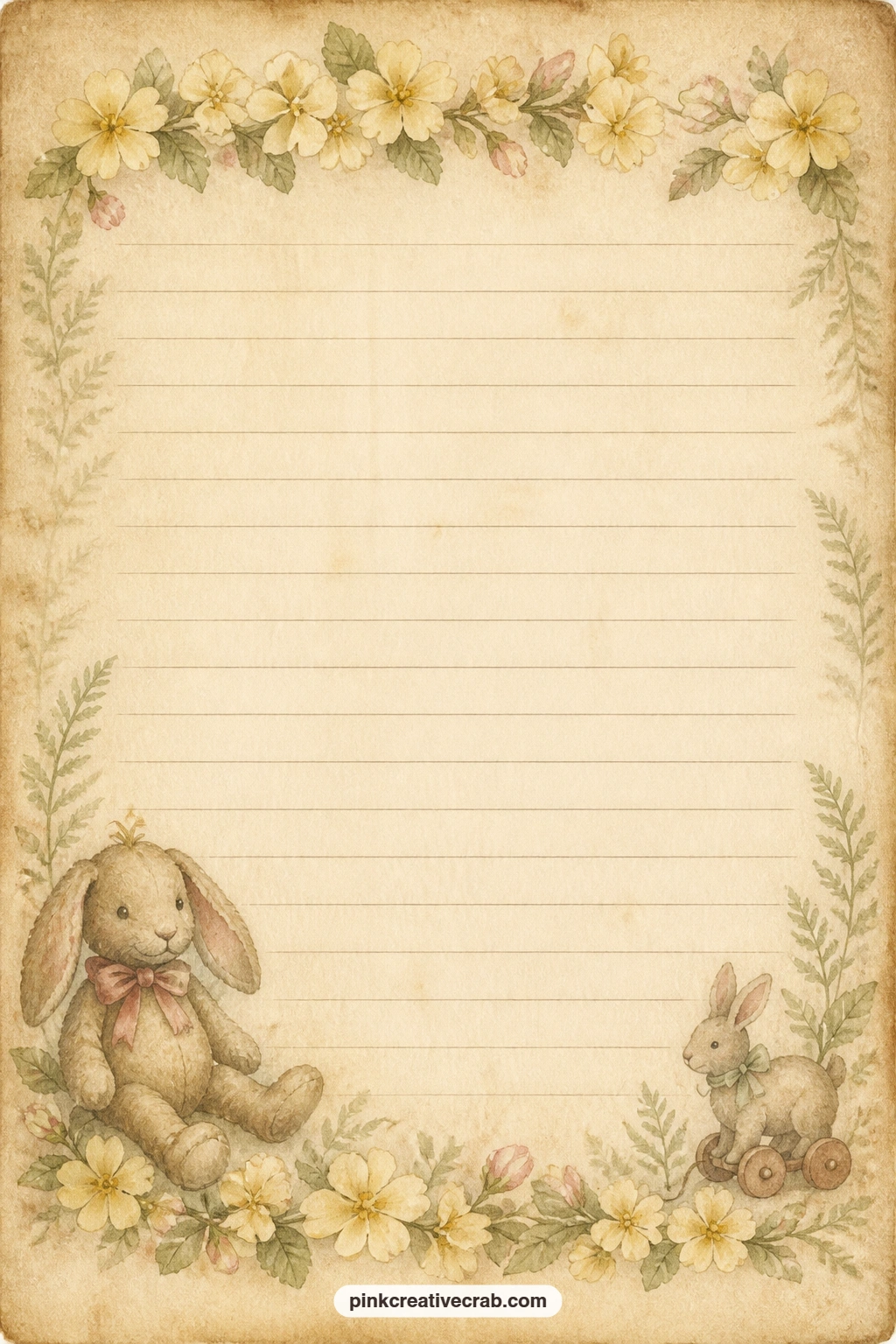 Primrose Border Lined Page printable page — Write a spring garden list, the names of flowers you want to grow, or a short letter to the person who first read