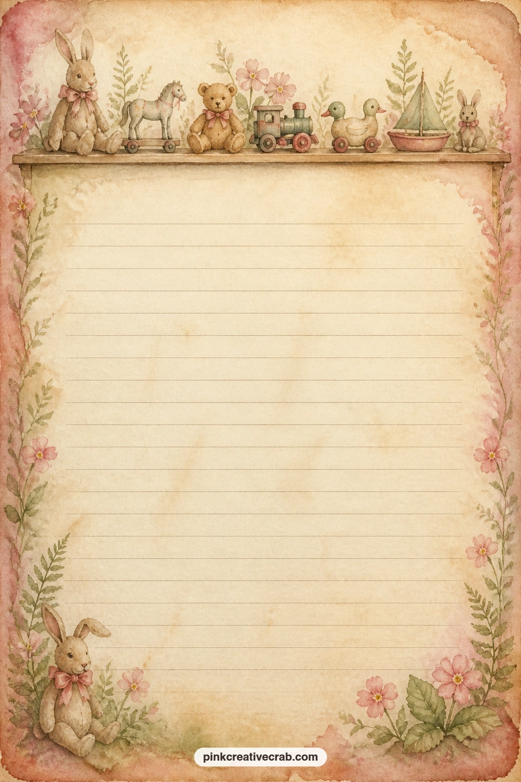 Toy Shelf Band Lined Page printable page — Good for a list of favourite childhood toys, a note to a younger relative, or a short memory of a nursery shelf from