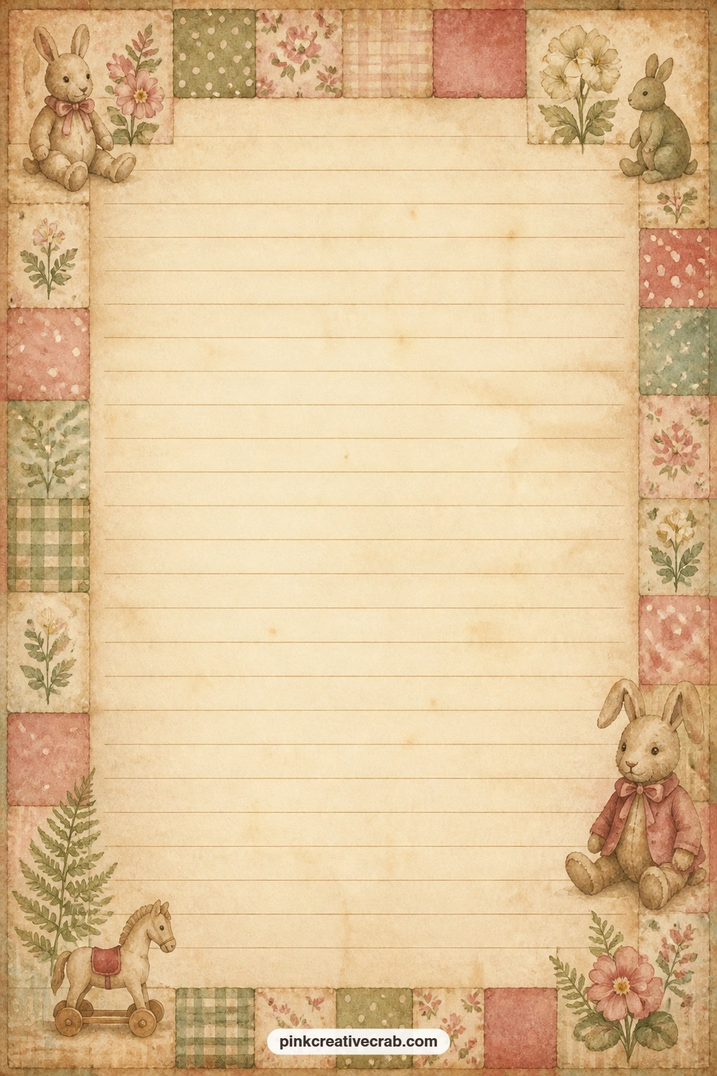 Patchwork Frame Lined Page printable page — Fill this one with a quilt pattern you plan to sew, a gift list for a new baby, or a letter to next year about
