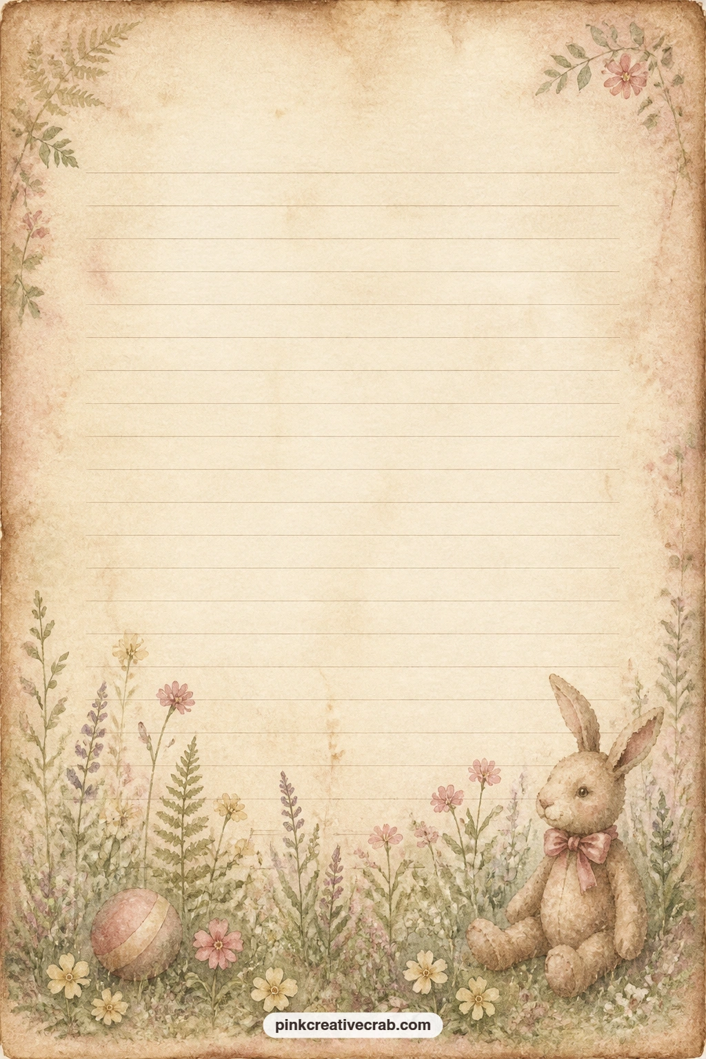 Spring Meadow Border Lined Page printable page — Write a spring menu, a list of seeds to plant, or a short entry about the first warm day of the season on this