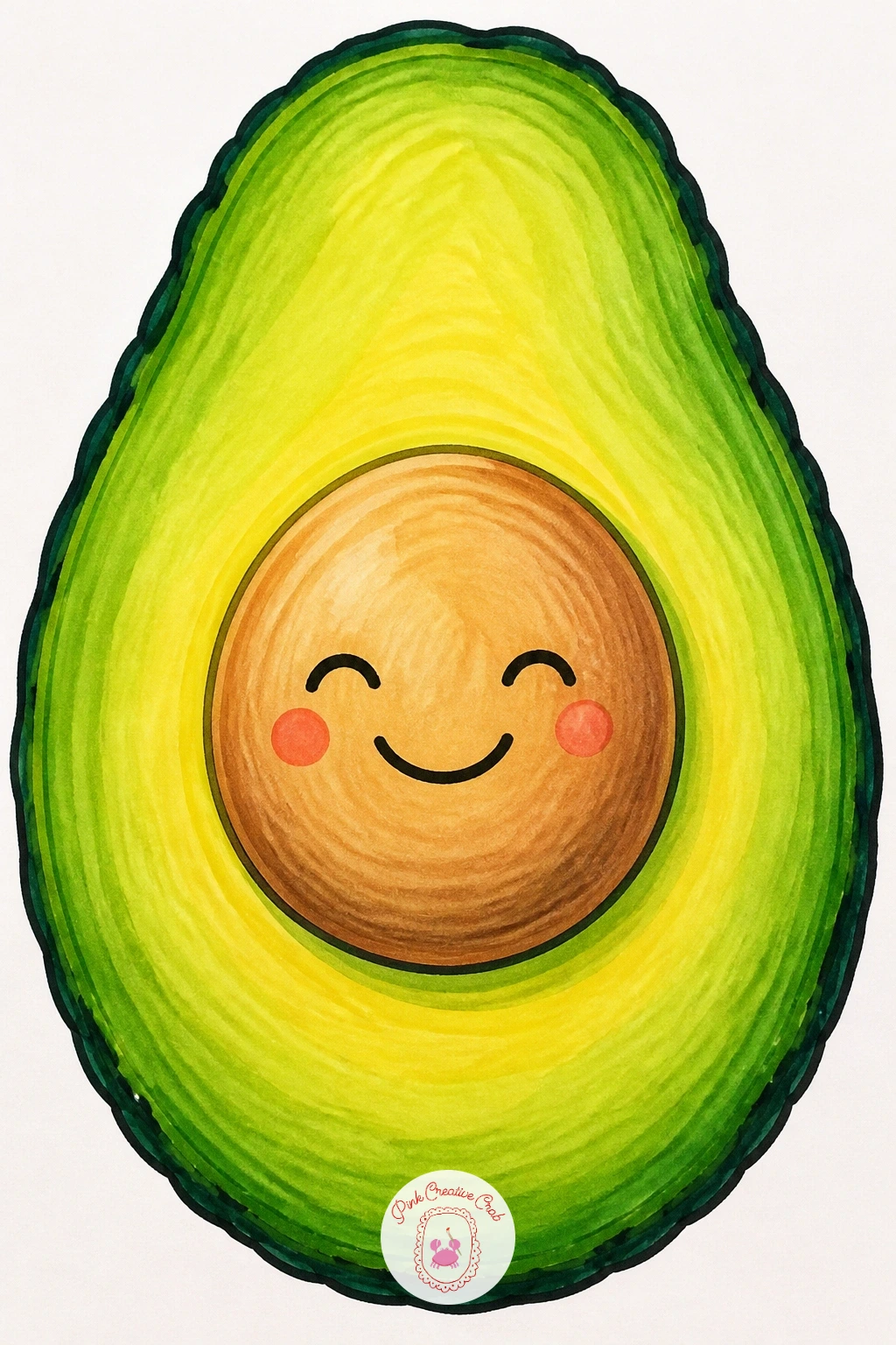 Avocado Half With Smiling Pit — Give the avocado toast a neighbor with some personality: a single avocado half with its pit drawn as a round, smiling little