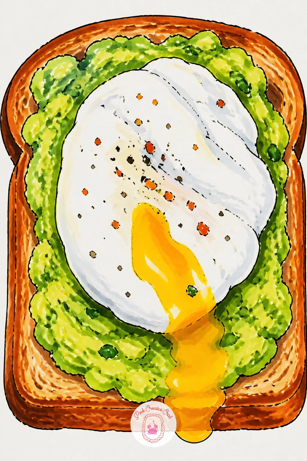Avocado Toast With Poached Egg — Start simple and satisfying: a slice of toast with a scoop of mashed avocado and a poached egg sitting on top. Avocado drawing