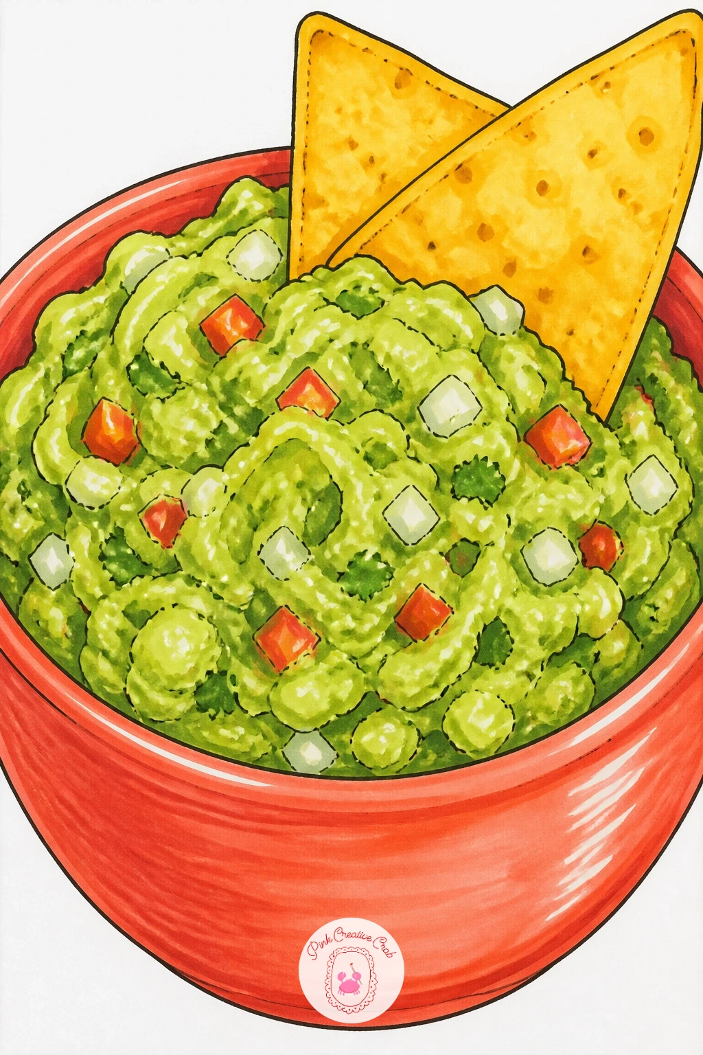Bowl of Guacamole With Tortilla Chips — Move from one avocado to a whole bowl of it: a rounded bowl of chunky guacamole with a few tortilla chips leaning