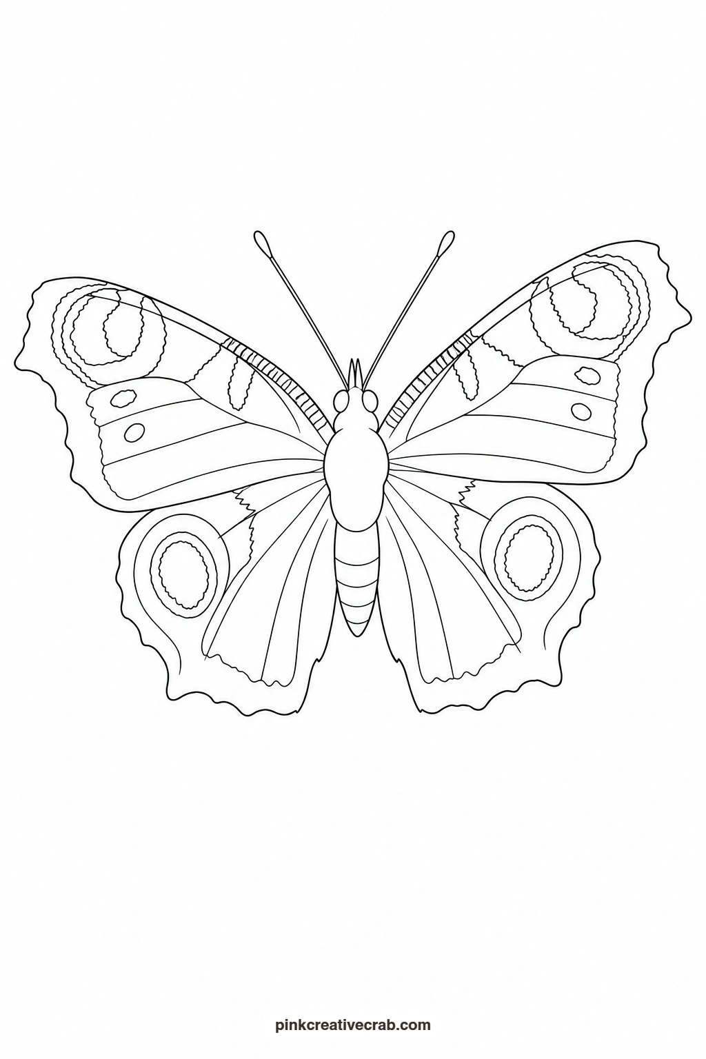 Peacock Butterfly With Eye Spots Outline printable page. Butterfly template