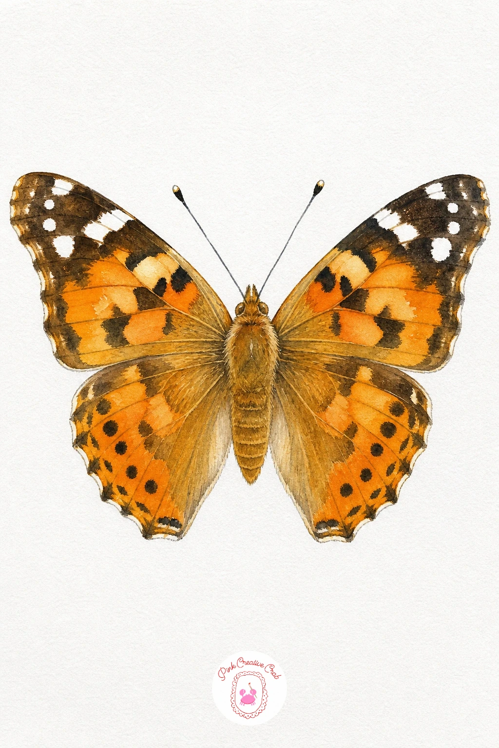 Painted Lady Butterfly — Wash the wings with a warm orange first, then while the paper is still damp drop in patches of soft brown toward the wing edges and
