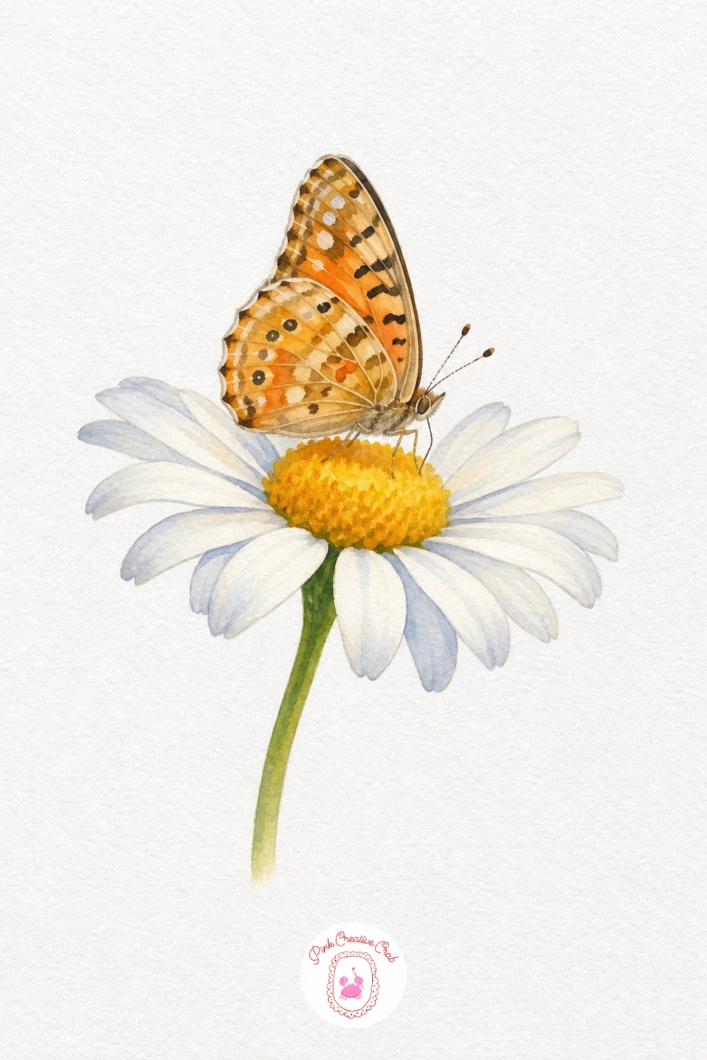 Butterfly on a Daisy — Paint the daisy first since it sits behind the butterfly in the design, using a thin grey-blue wash for the shadow side of the white