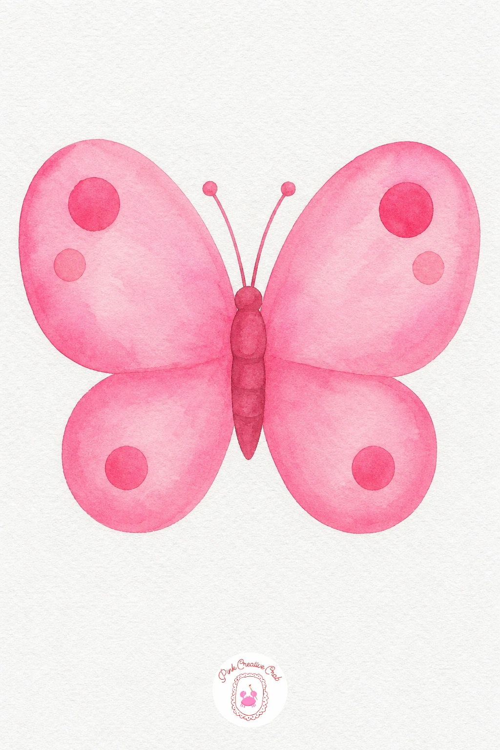 Pink Butterfly With Round Wings — Wash both rounded wings in a soft candy pink, keeping the colour light and even since this design relies on its simple shape