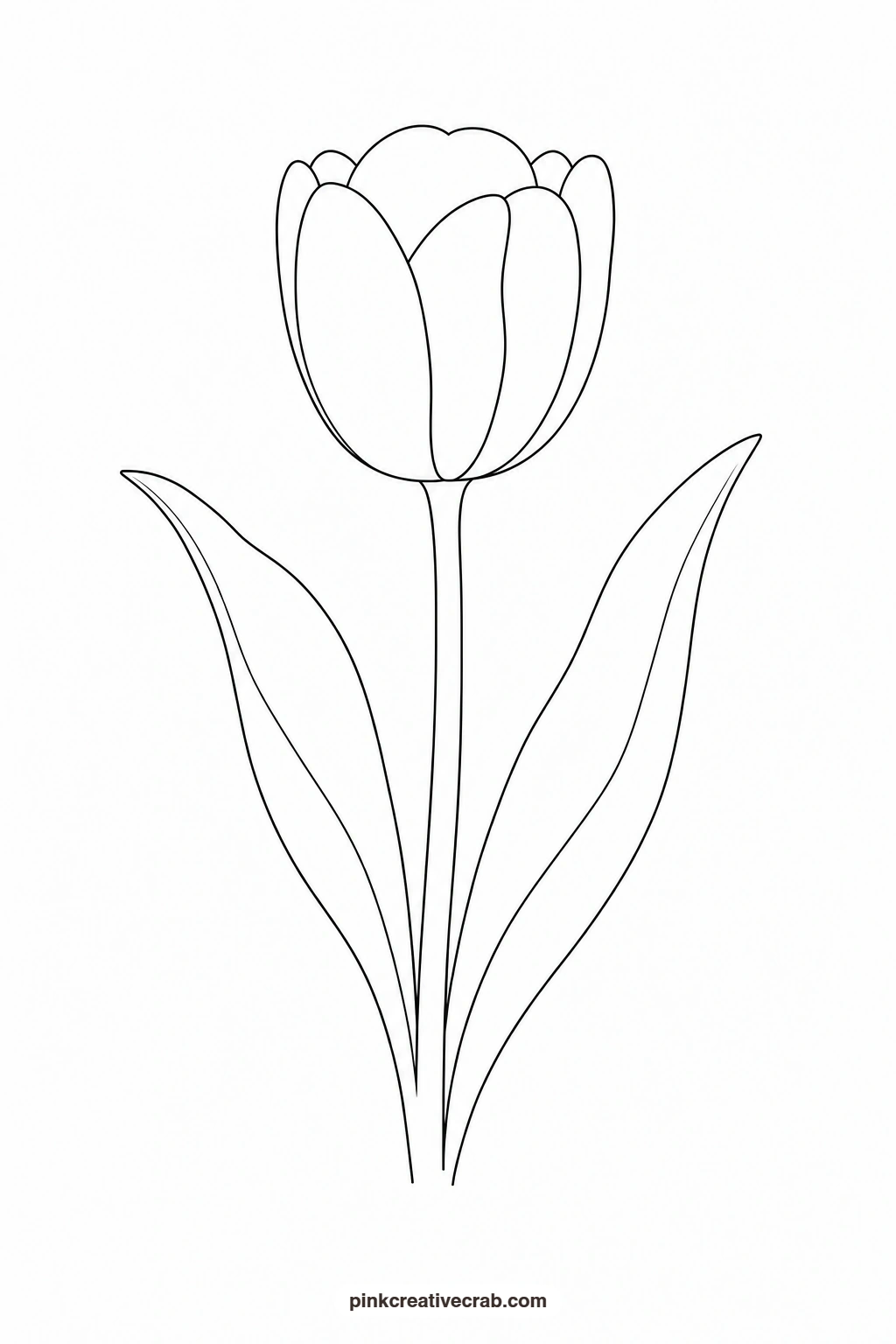 Red Tulip With Two Leaves Outline printable page. Flower template
