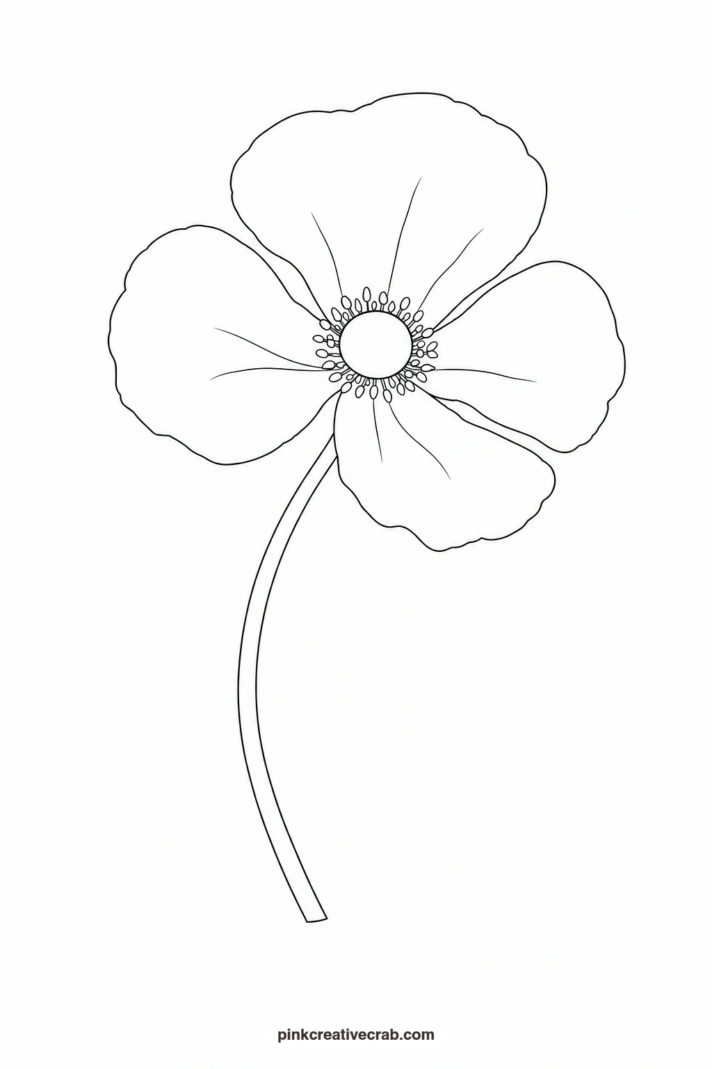 Orange Poppy With Curved Stem Outline printable page. Flower template
