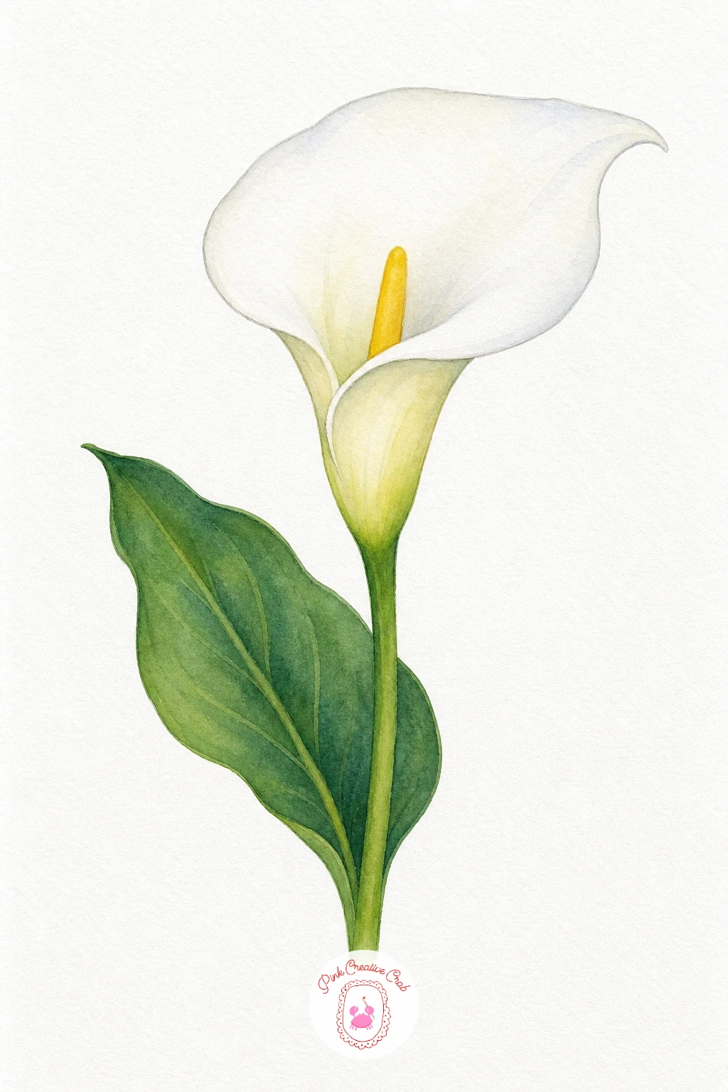 White Calla Lily With One Leaf — Leave most of the trumpet-shaped bloom as bare white paper and paint only a very pale wash of Payne's Grey along the curled