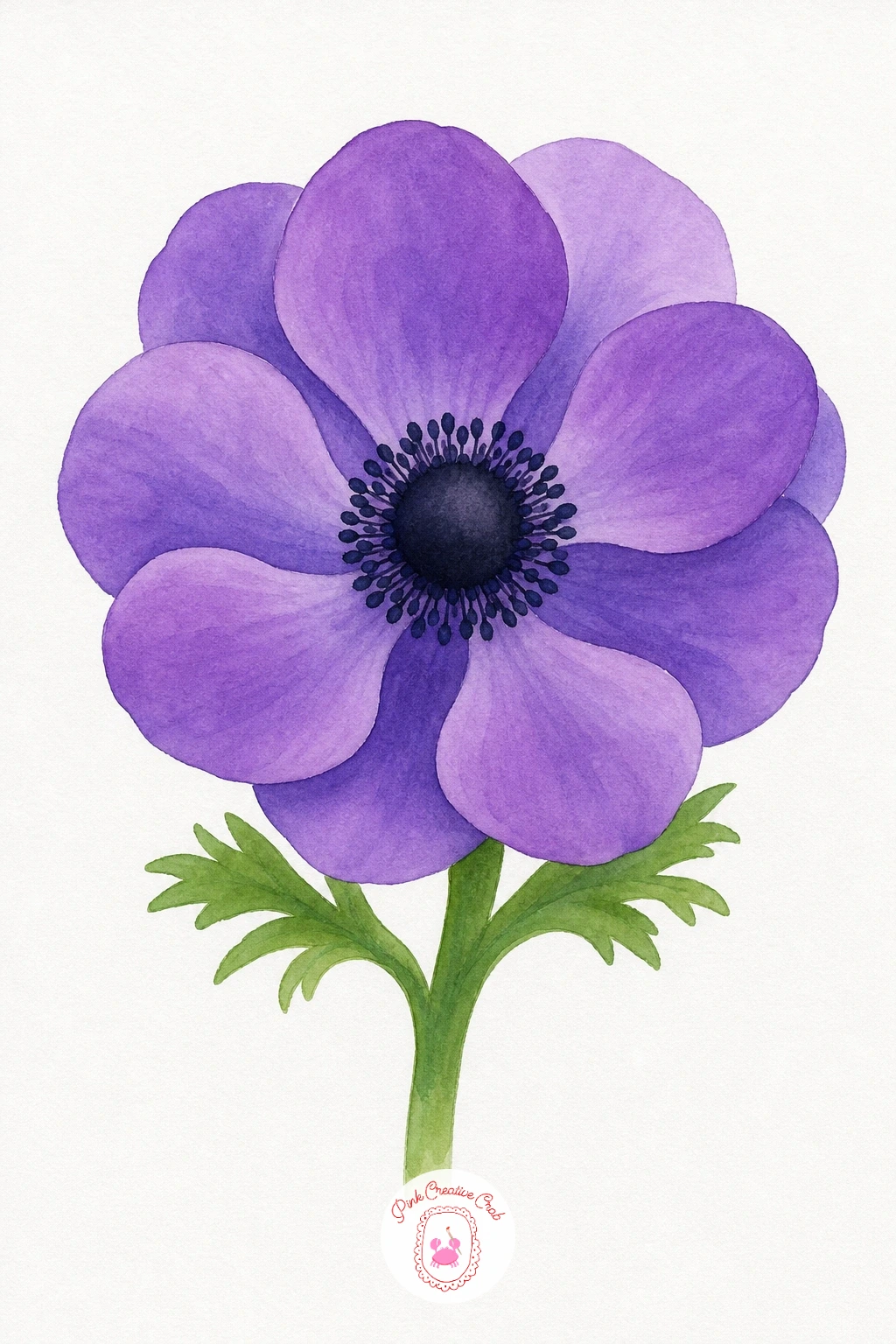 Purple Anemone With Dark Center — Paint the petals in Dioxazine Purple, keeping the wash loose and uneven so some petals come out a shade lighter than others