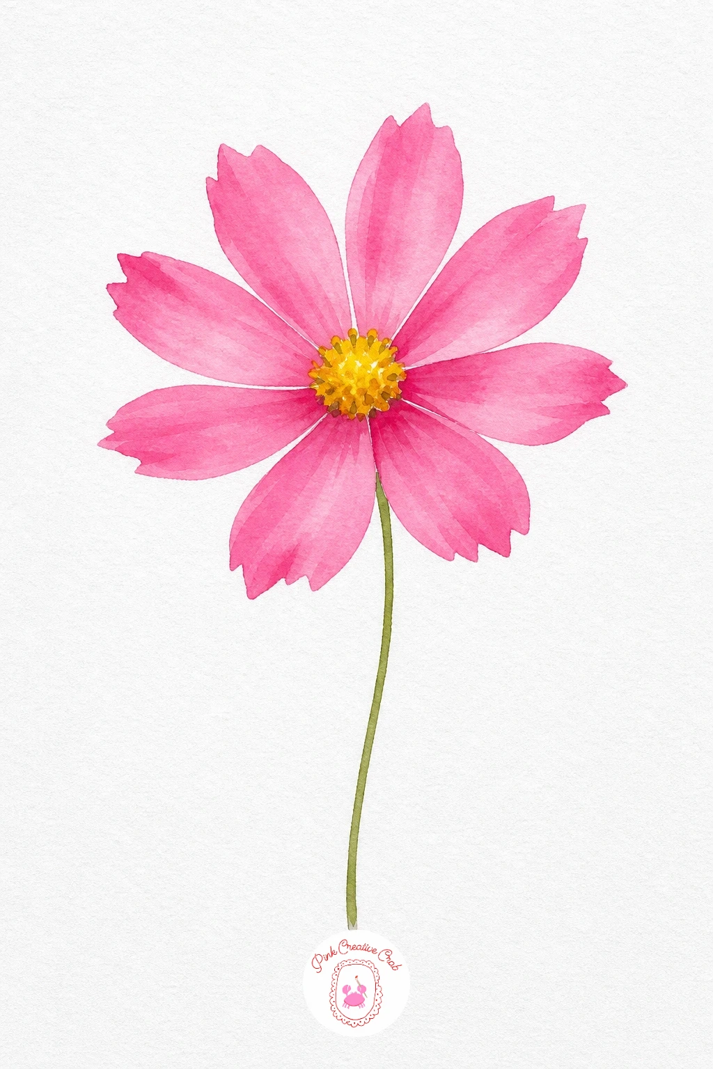 Pink Cosmos on a Thin Stem — Each slender petal gets its own light wash of Opera Pink, pale enough to let a little white paper show through near the petal tips