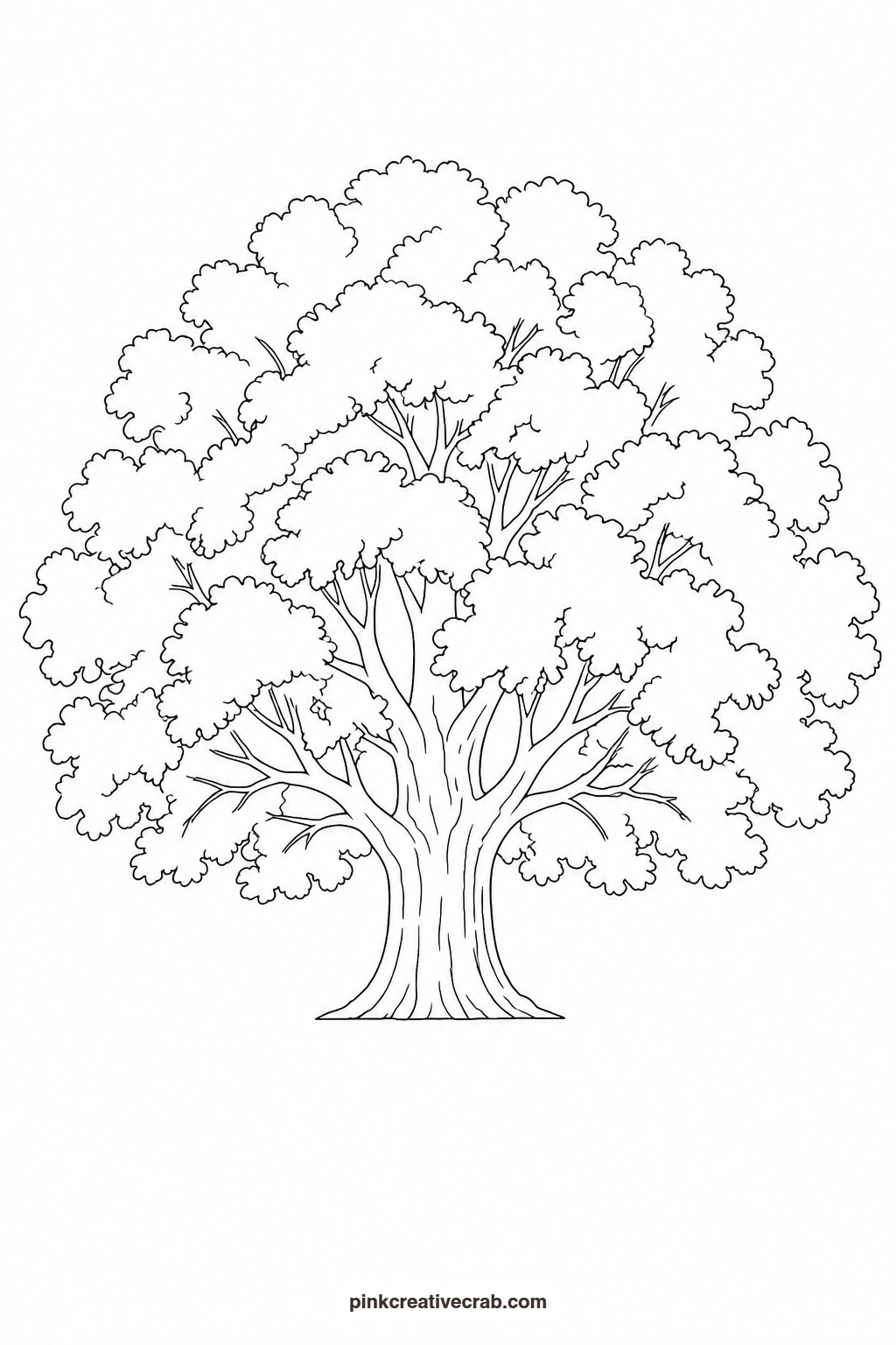 Round Oak Tree Outline printable page. Watercolor trees