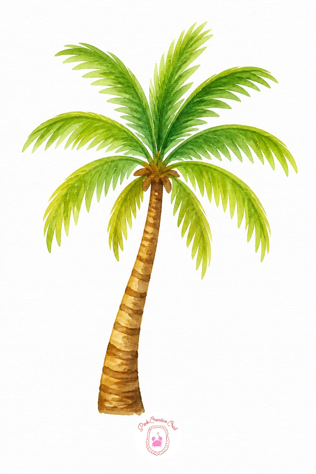 Palm Tree — Paint the trunk first in a warm sandy brown with a slightly darker line down one side for shading, keeping the curve gentle rather than sharp.