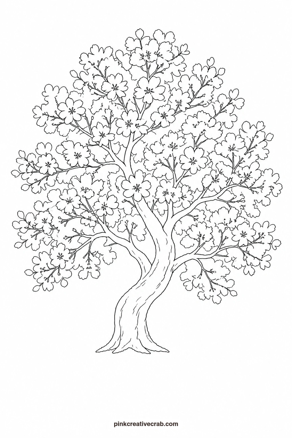 Cherry Tree in Bloom Outline printable page. Watercolor trees