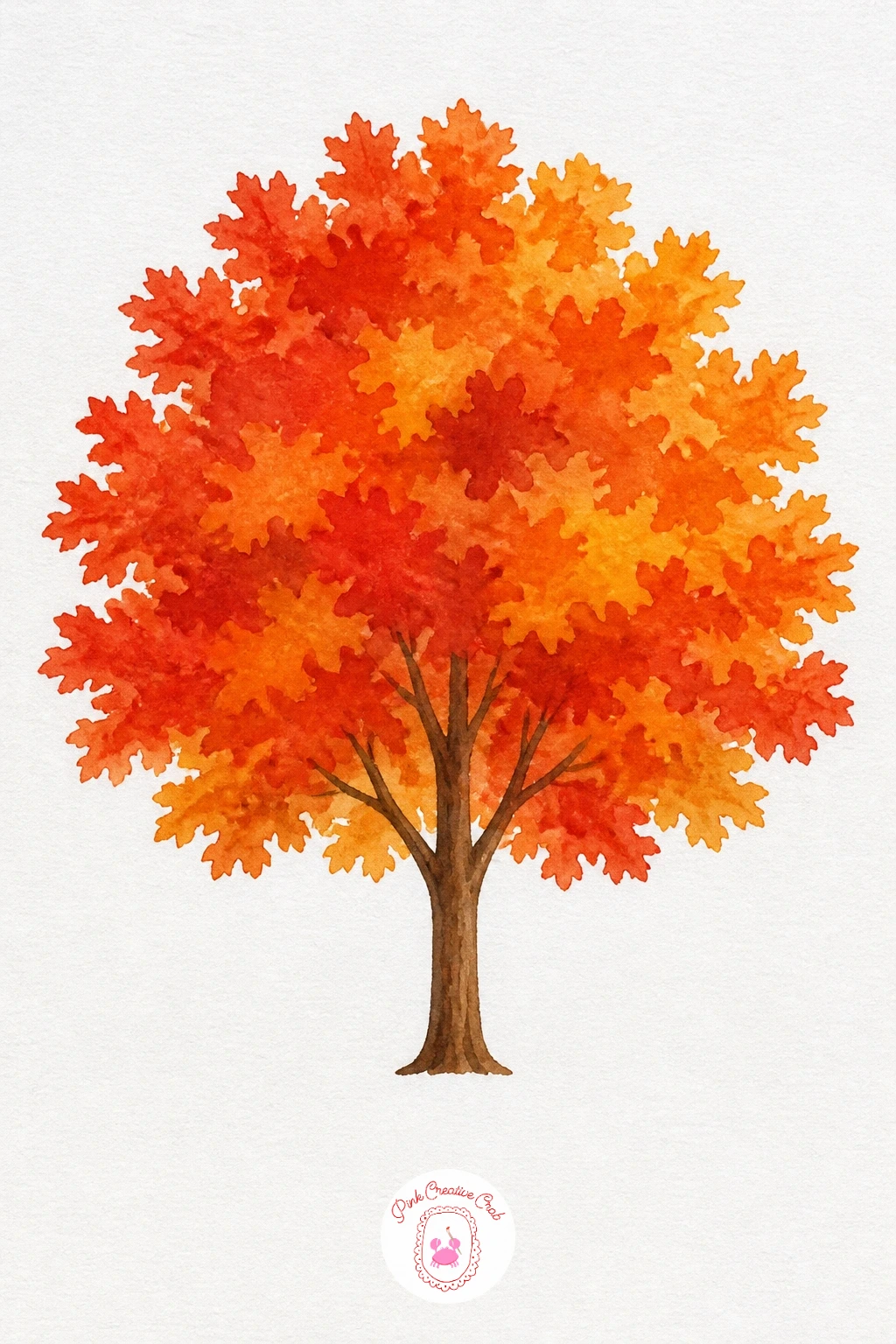 Autumn Maple — Mix three warm washes, orange, red and gold, and drop them into the wet canopy shape one after another so they bleed softly into each other