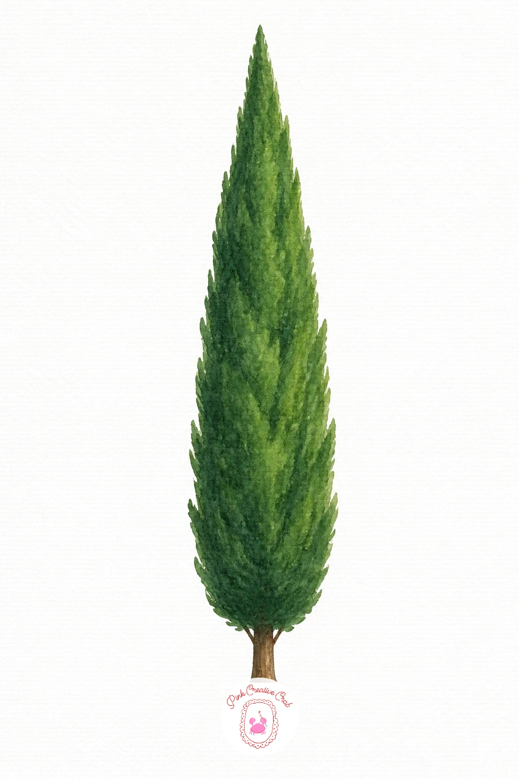 Cypress Tree — Paint the tall narrow silhouette in one even wash of deep green first, then while it is still damp, drop a darker green into the left or right