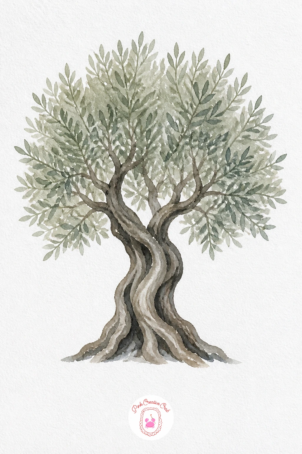 Olive Tree — Mix a soft grey green for the canopy, a touch cooler than a usual leaf green, and lay it in as one loose rounded cloud with a few gaps of white