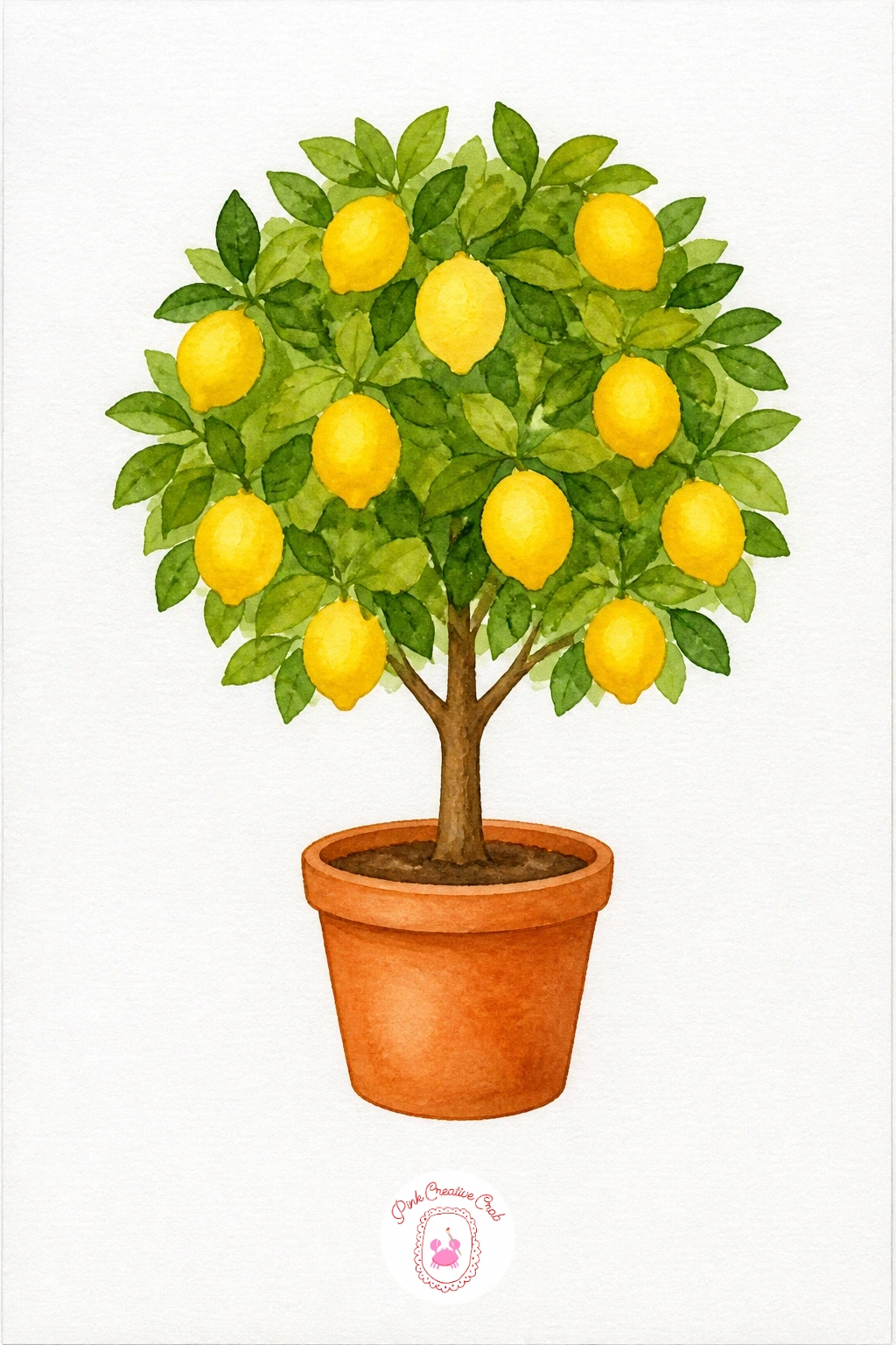 Lemon Tree in a Pot — Paint the pot first in warm terracotta, leaving a thin highlight strip down one side, then let it dry while you work on the canopy in
