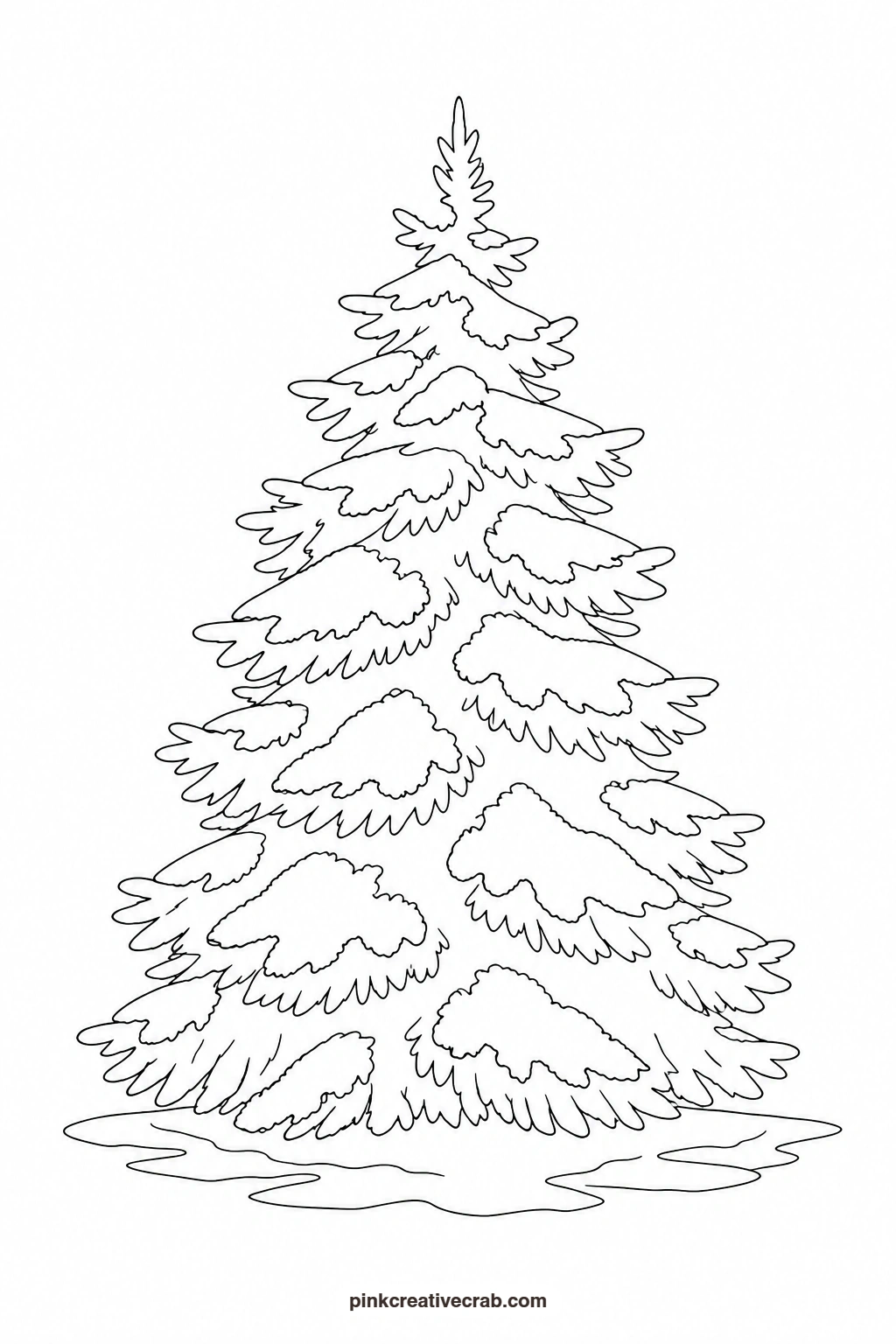 Fir Tree With Snow Outline printable page. Watercolor trees