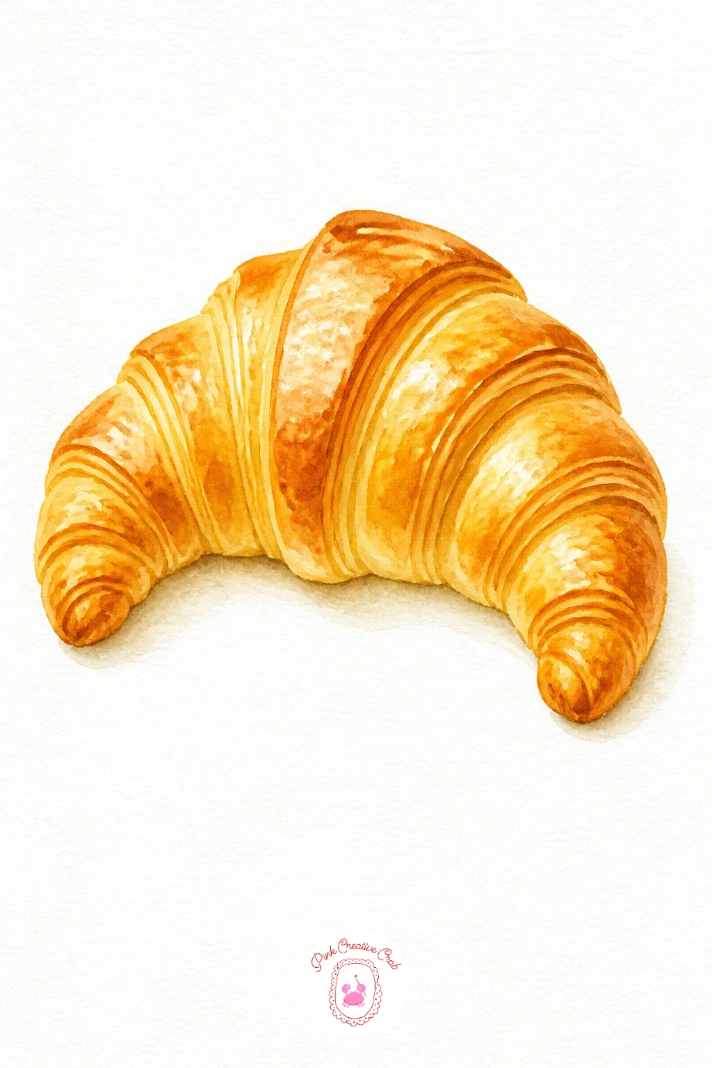 Croissant — Start with a thin wash of Yellow Ochre over the whole croissant shape, then while it is still damp drop in small strokes of Burnt Sienna along the