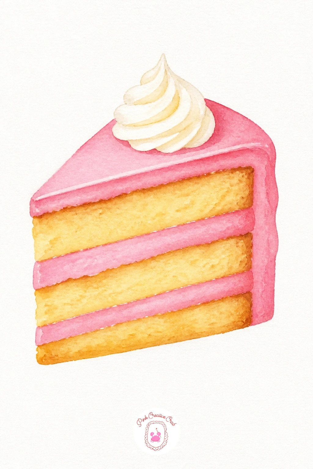 Slice of Cake — Paint the two cake layers first in a soft Yellow Ochre wash, leaving a thin white gap between them for the filling. Food watercolor illustration