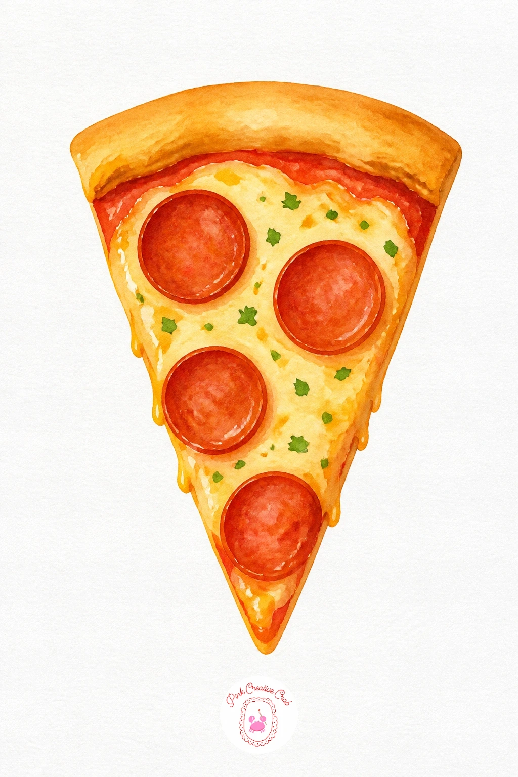 Pizza Slice — Wash the crust edge first in a pale Yellow Ochre, then fill the main triangle with a warmer Cadmium Yellow for the melted cheese, letting the two