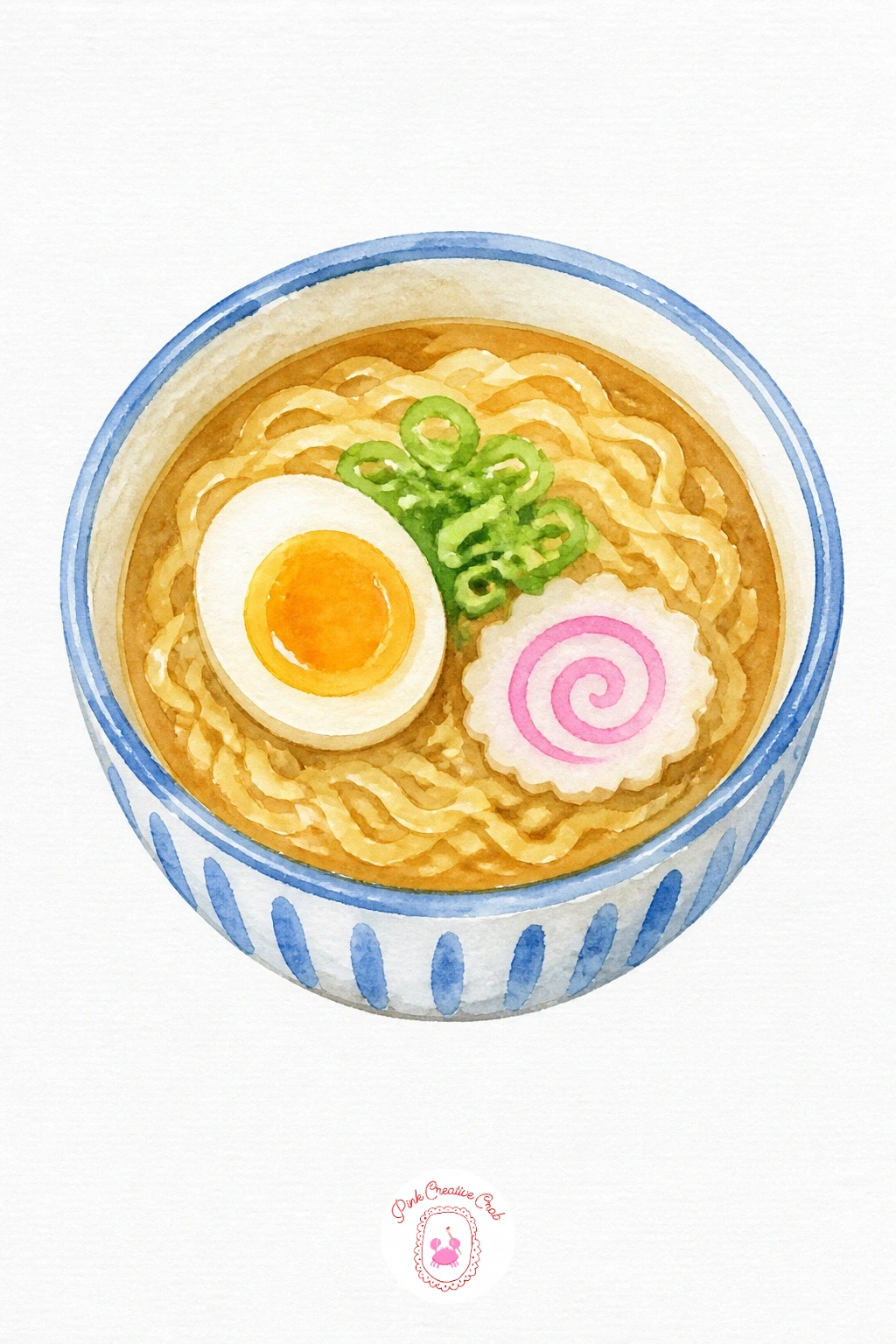 Bowl of Ramen — Paint the broth first in a thin wash of Raw Sienna, keeping it pale so the noodles underneath still show through as lighter curved lines of