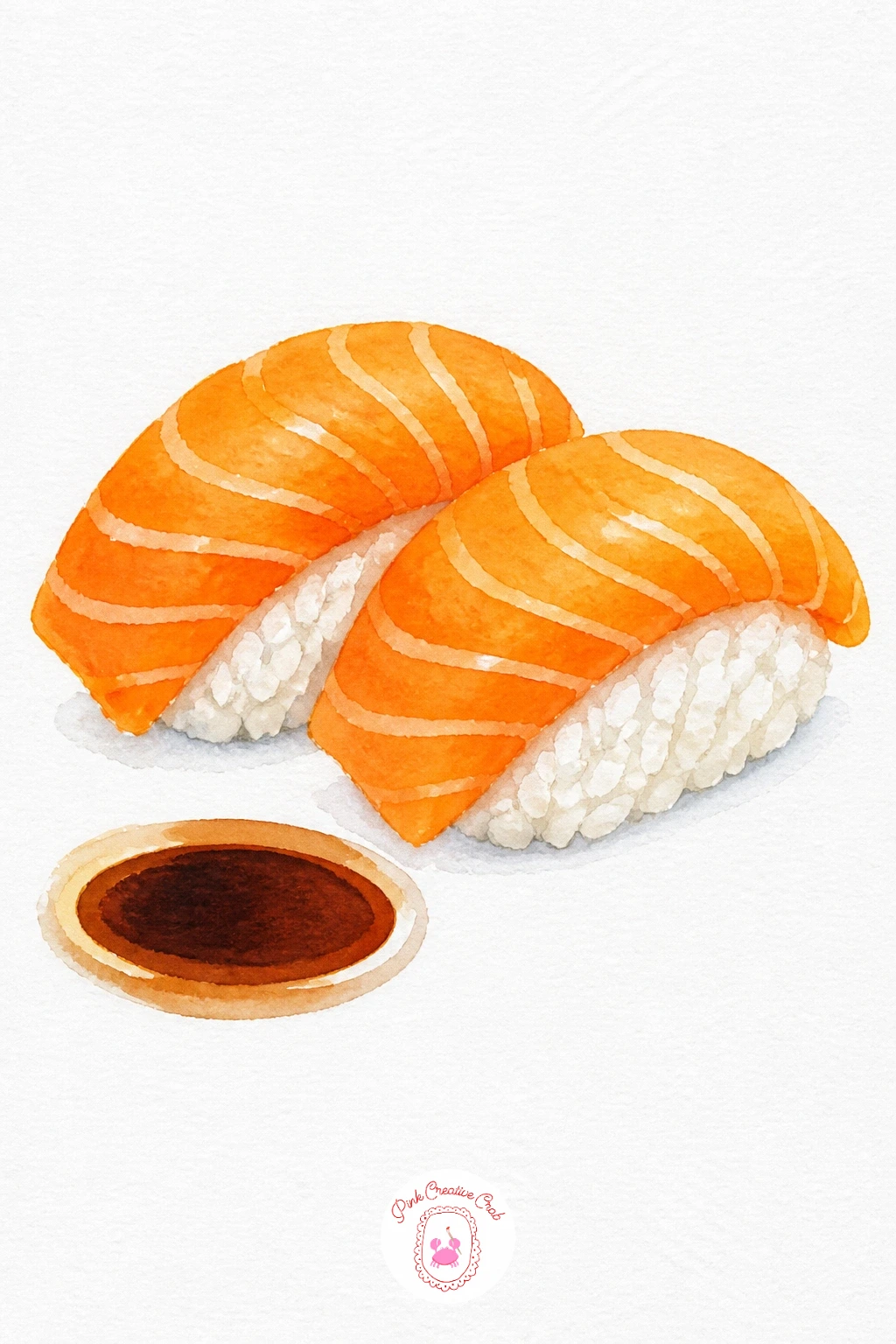 Sushi Pair — Paint the rice mounds first by leaving most of the shape as bare white paper, adding only a faint grey shadow line along the base of each mound to